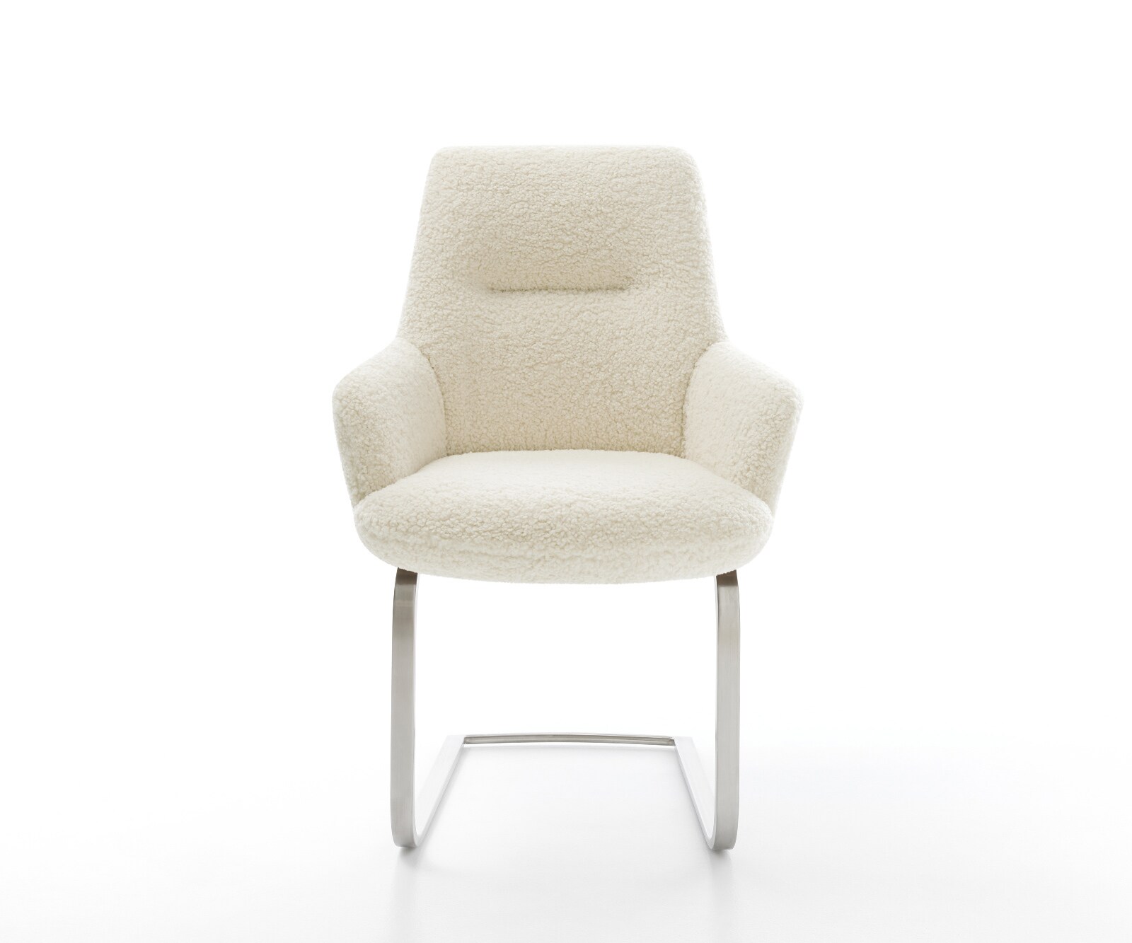 Cantilever Zelia-Flex avec accoudoirs tissu teddy beige pied cantilever plat acier inoxydable ressorts ensachés 1
