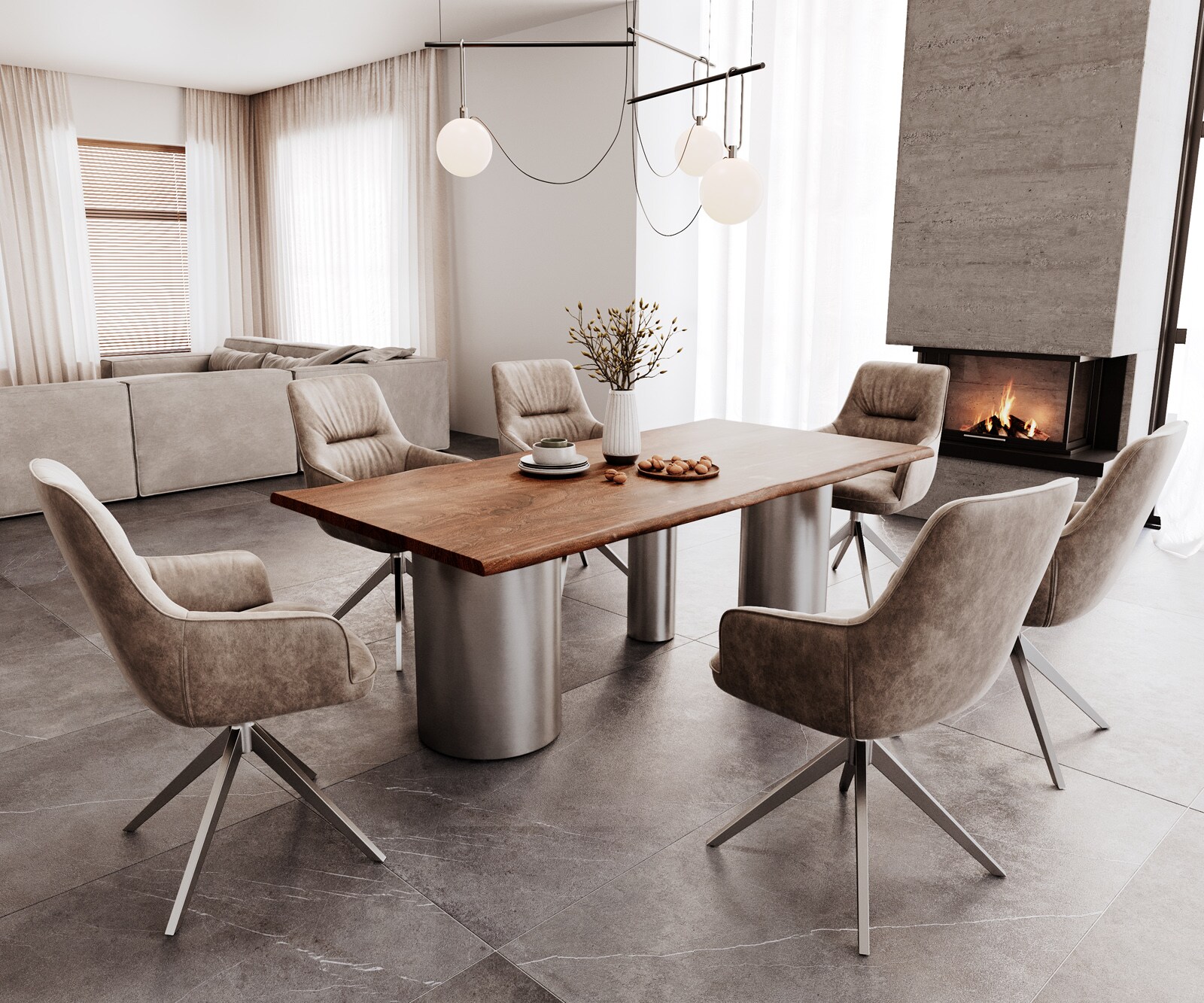Table à manger Edge 200x100 acacia marron Troa acier inoxydable brossé Live-Edge 5