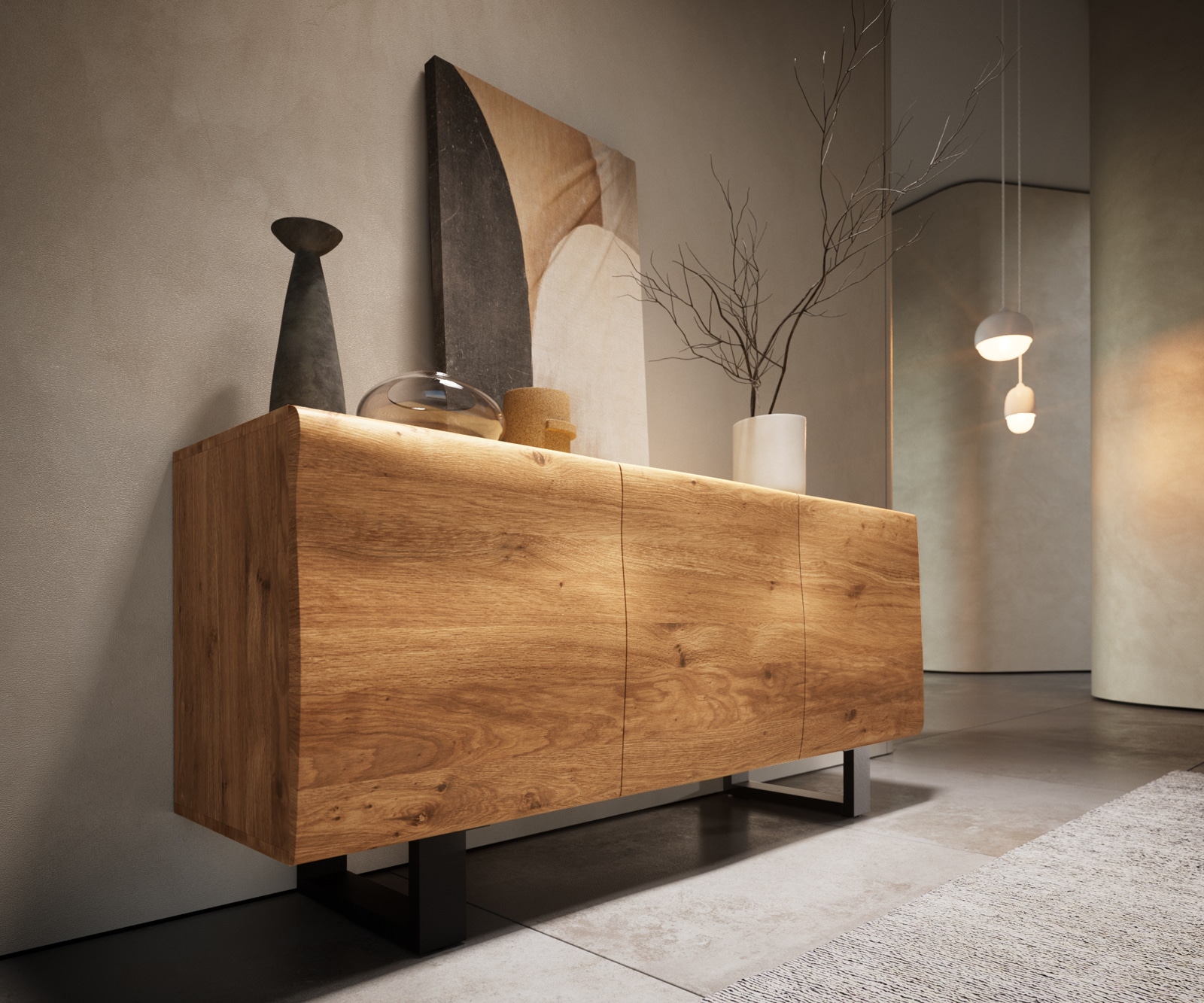 Buffet New Live-Edge 145 cm chêne naturel 3 portes patin métal noir 5