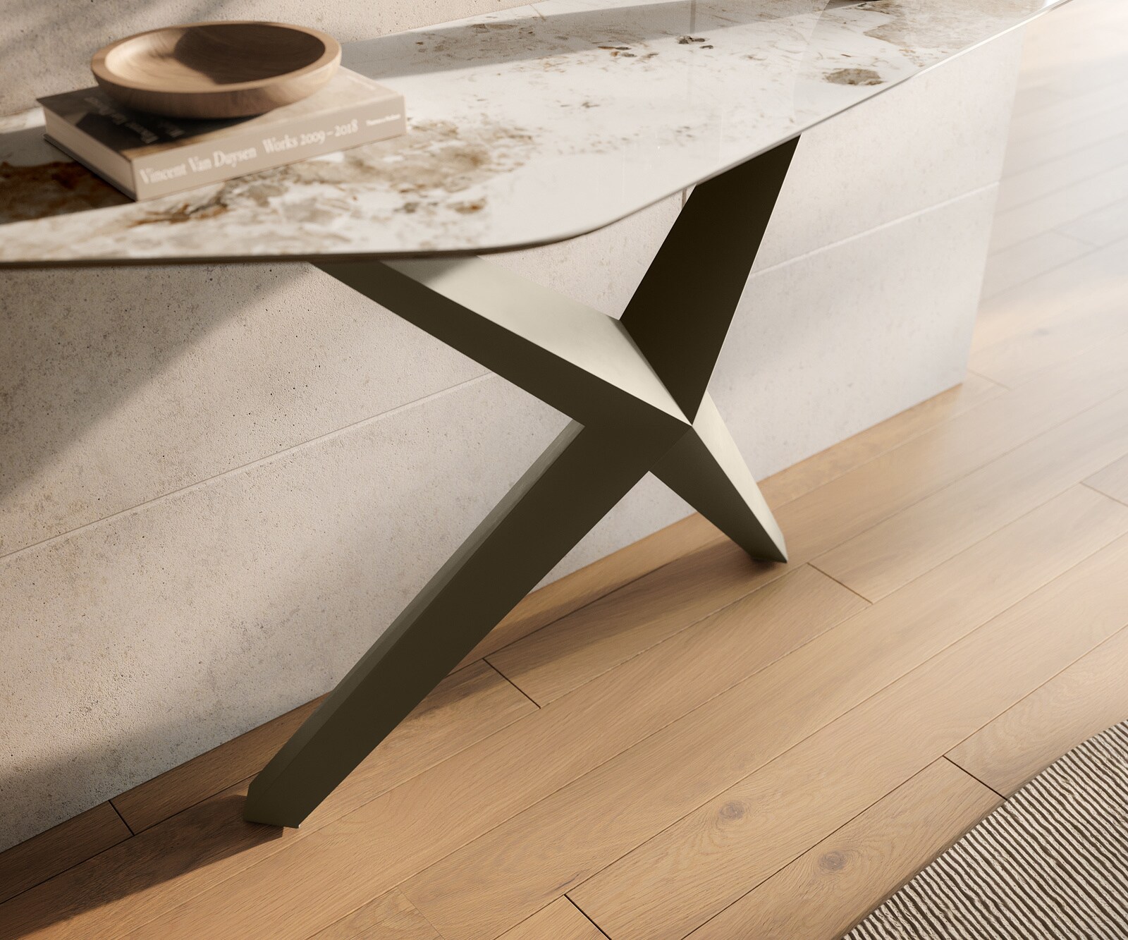 Console Edge Polygonal 140x50 cm Céramique Minas Melange Weiß-Beige Zentharo Métal Effektfinish Titan 5