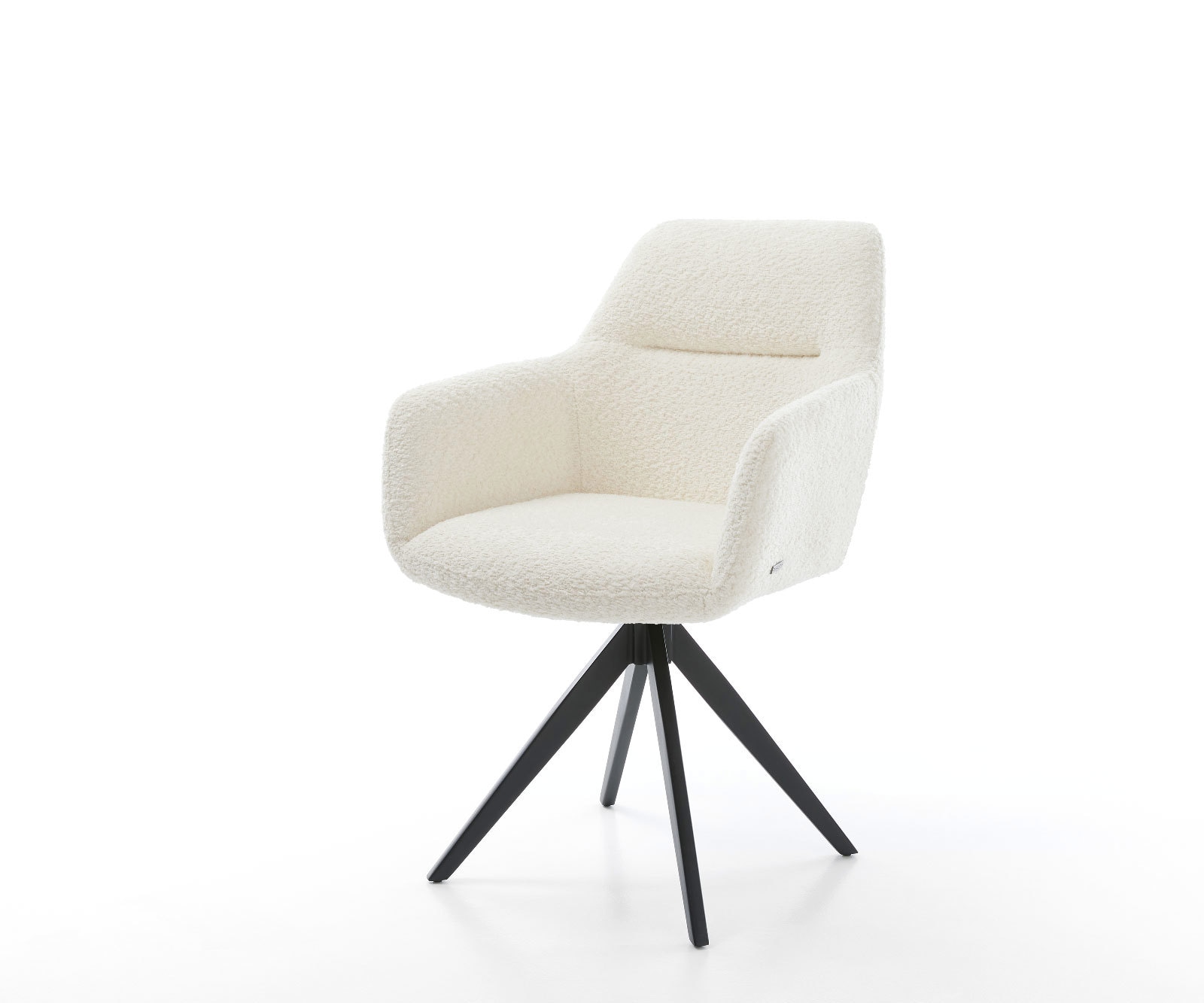 Chaise-de-salle-à-manger Pejo-Flex bouclé blanc pied croisé angulaire noir ressorts ensachés Chaise-de-salle-à-manger Pejo-Flex bouclé blanc pied croisé angulaire noir ressorts ensachés