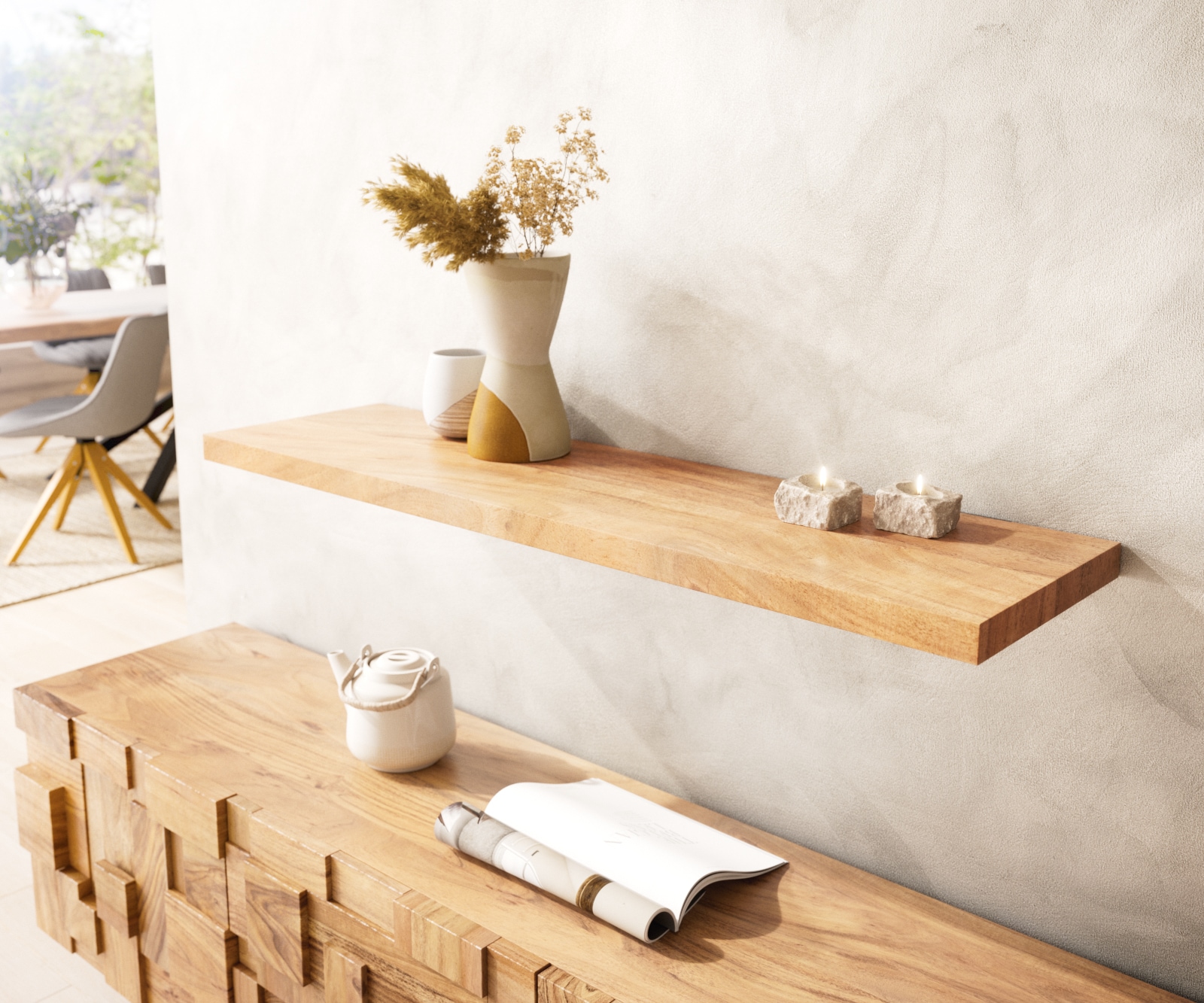 Étagère-murale Edge 100 cm Acacia naturel bord droit massif 1 Étagère-murale Edge 100 cm Acacia naturel bord droit massif 1