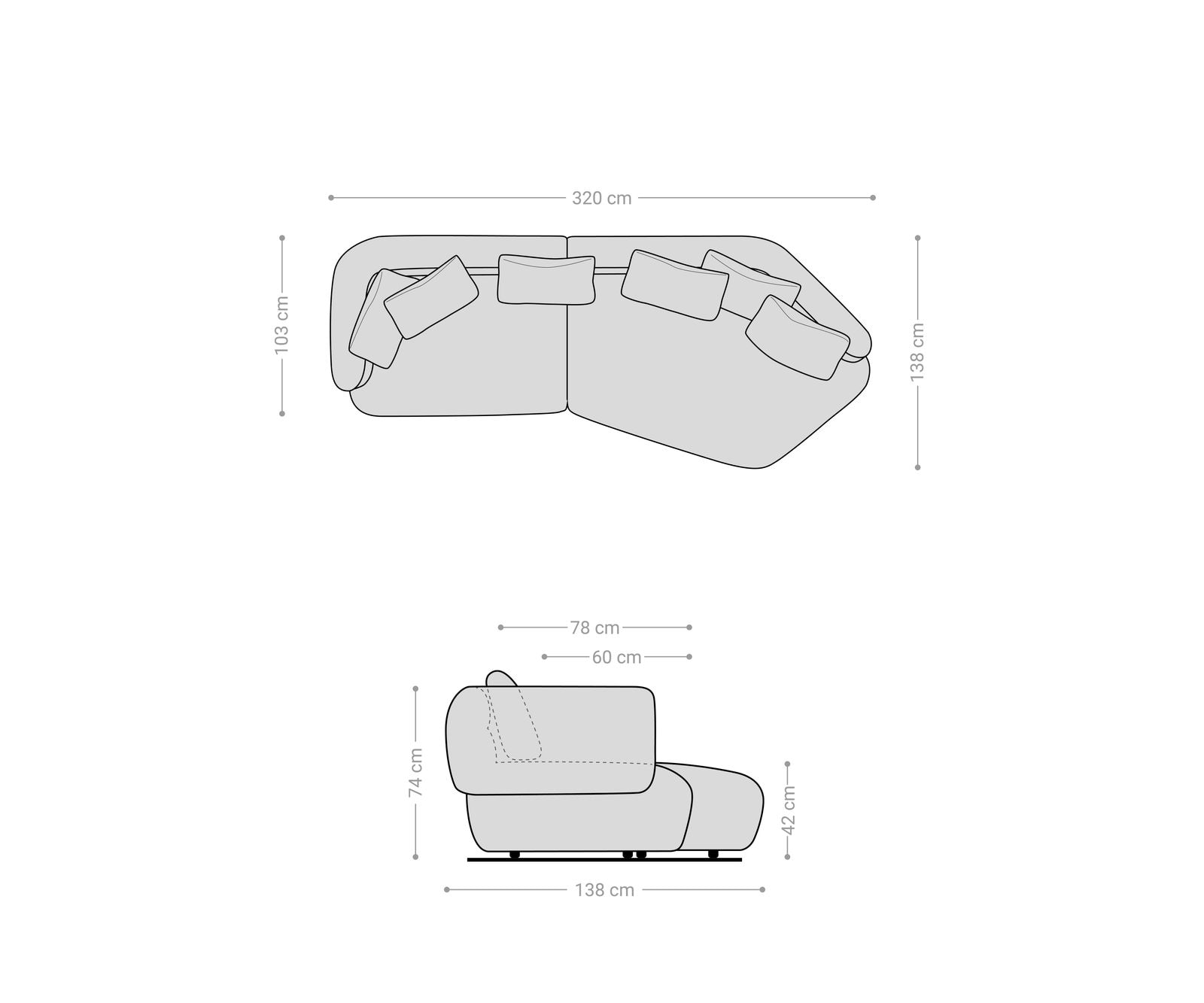 Canapé Roya 320x140 cm microfibre taupe vintage 1 Canapé Roya 320x140 cm microfibre taupe vintage 1