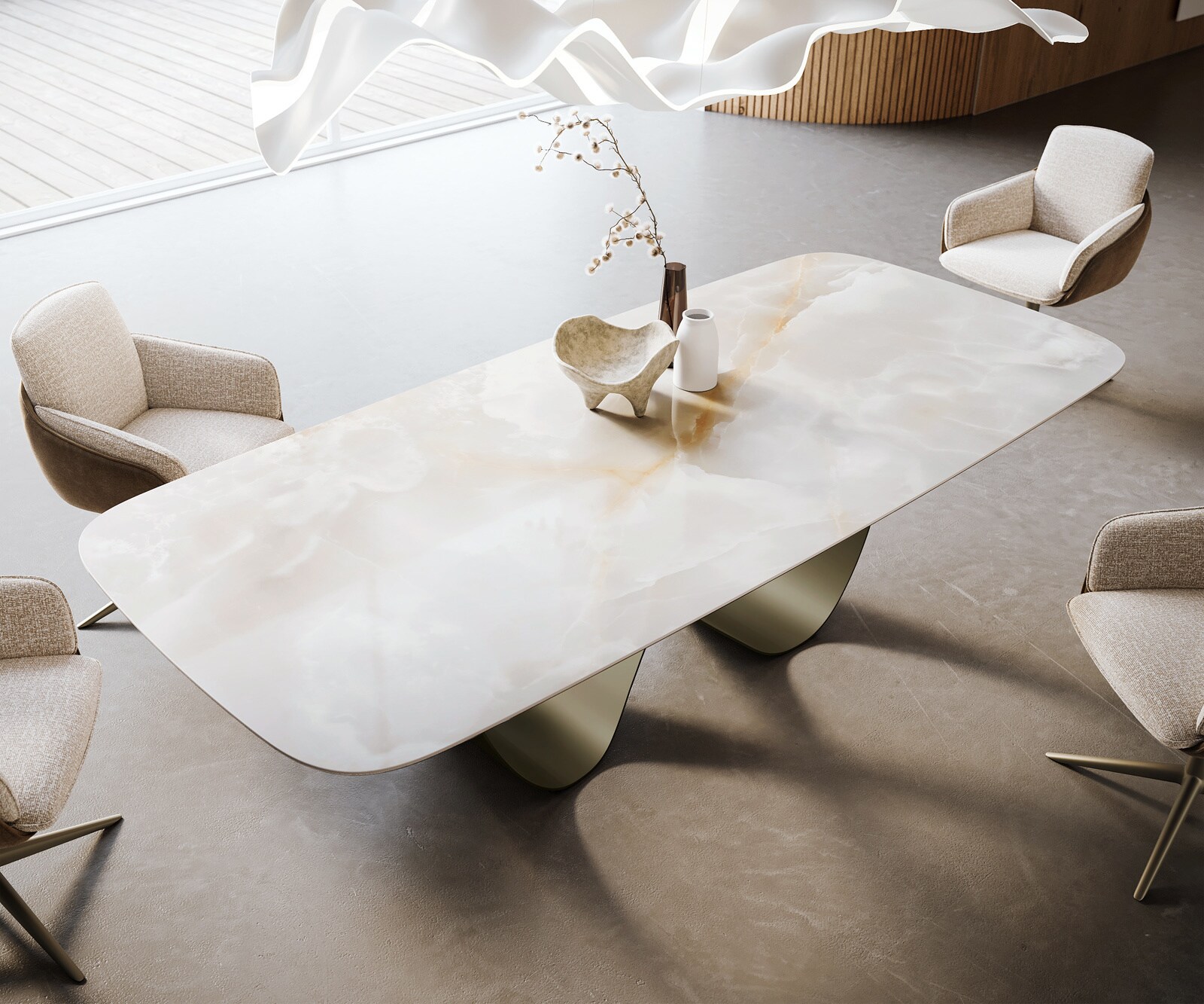 Table à manger Edge Boot 270x120 cm Céramique Iris FMG Onice Grigio Infinity Métal Finition effet Titan 3