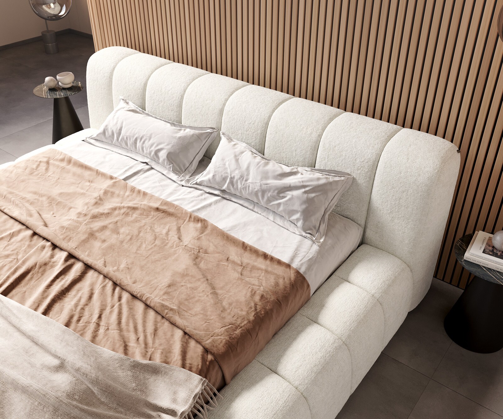 Cadre de lit rembourré Cutio bouclé soft beige 180x200 cm 3