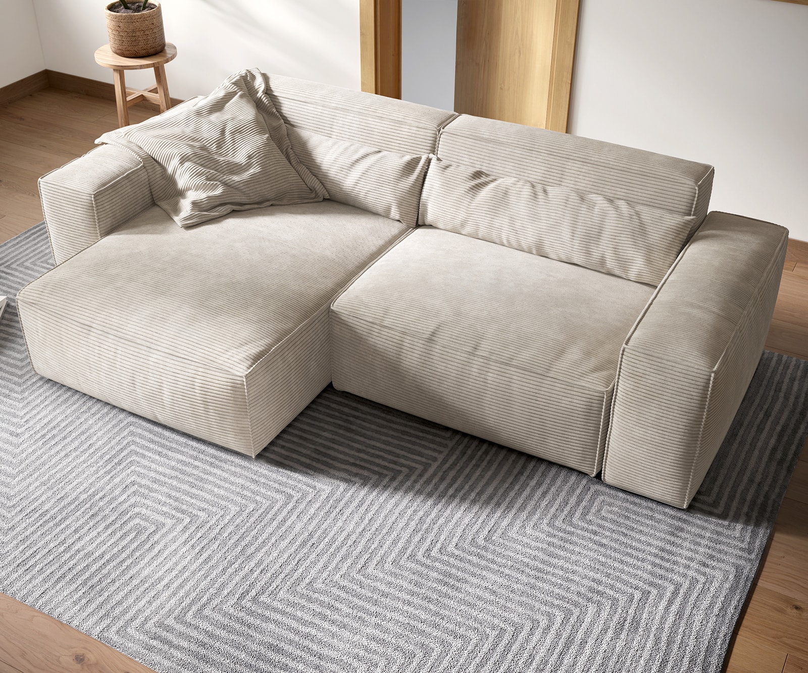 Canapé d'angle Sirpio XL 270x170 cm Velours côtelé Beige Recamiere variable 3 Canapé d'angle Sirpio XL 270x170 cm Velours côtelé Beige Recamiere variable 3