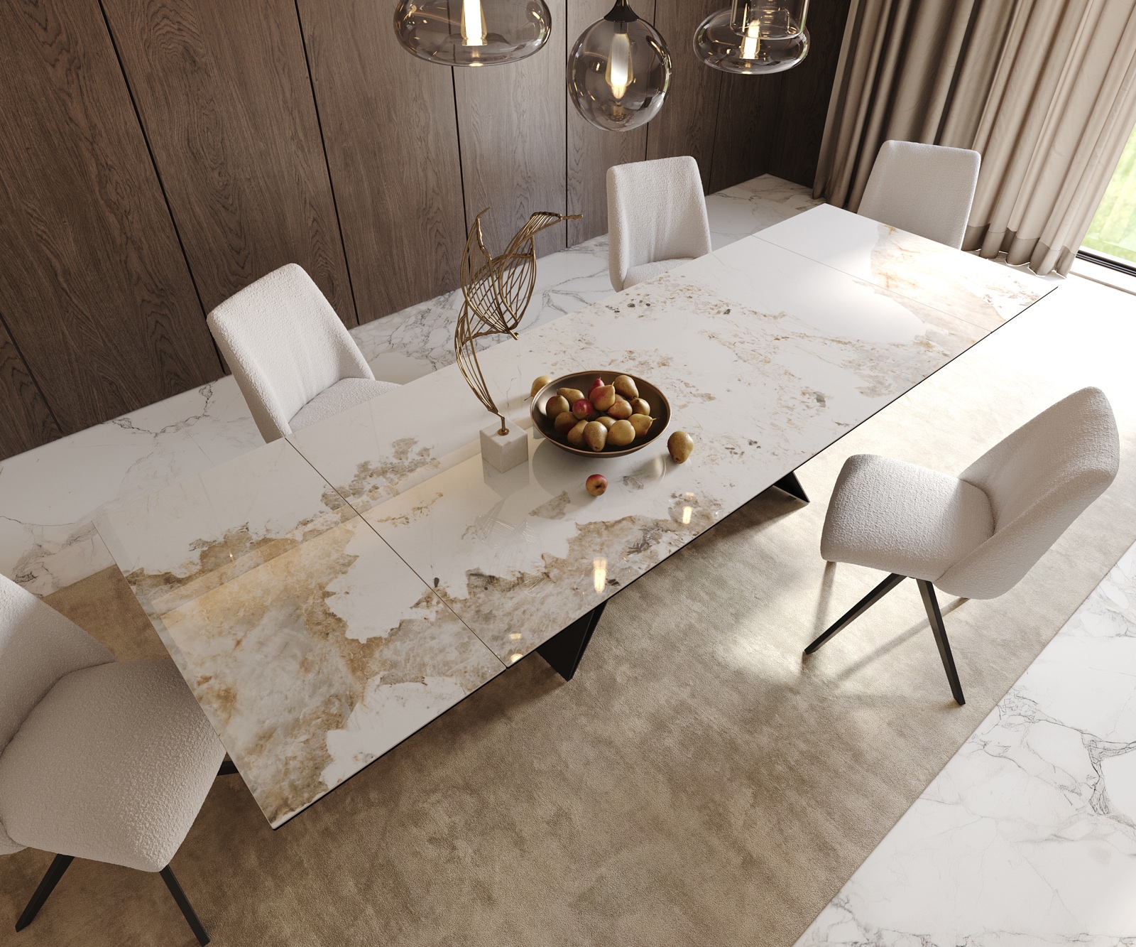 Table à manger Edge 200-300x100 céramique Minas mélange blanc-beige cadre en V acier plat noir extensible 6 Table à manger Edge 200-300x100 céramique Minas mélange blanc-beige cadre en V acier plat noir extensible 6