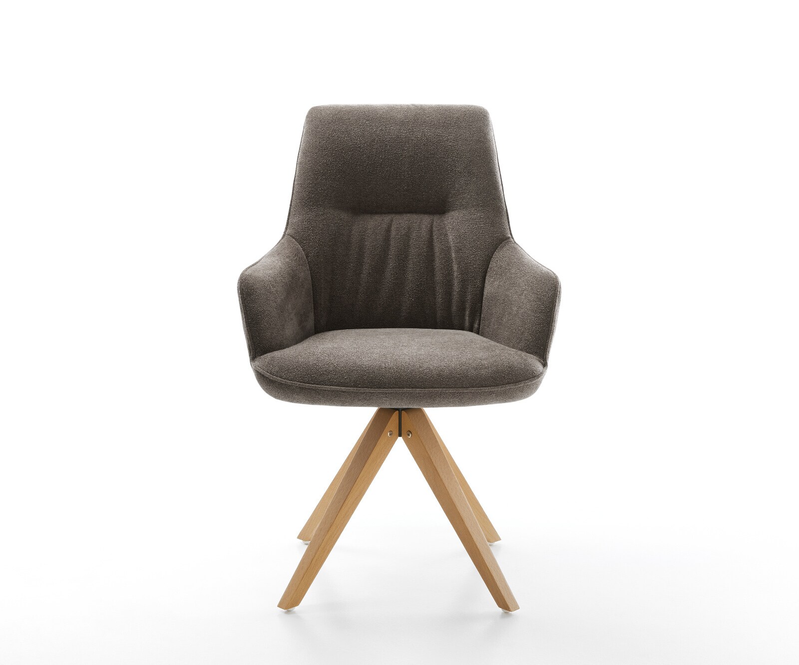 Chaise-pivotante Zelia-Flex avec accoudoirs tissu structuré doux taupe pied en bois angulaire naturel pivotement sur 180° ressorts ensachés 2