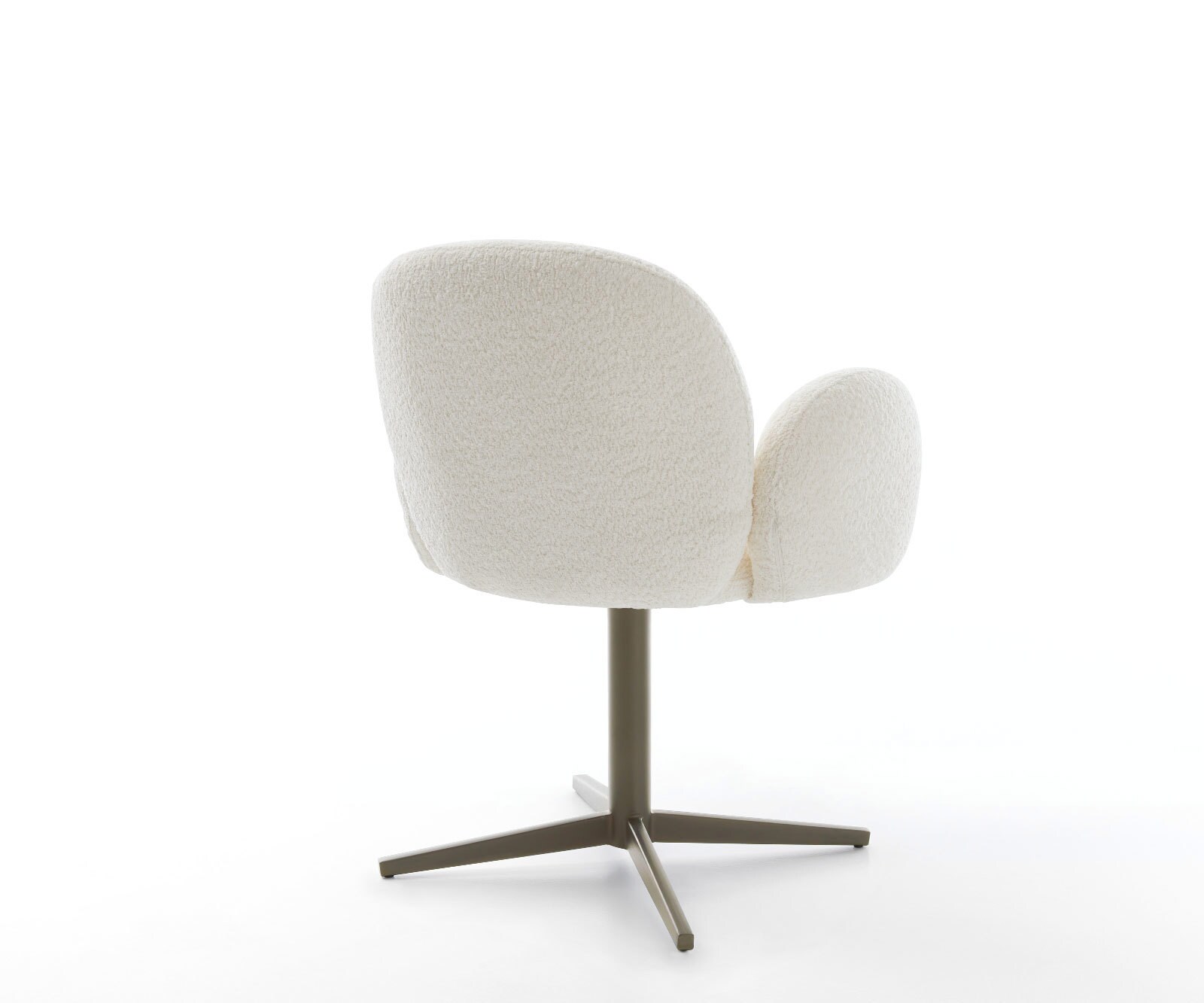 Chaise-pivotante Nube-Flex avec accoudoirs bouclé blanc pied de chaise 4 branches aspect titane pivotement sur 360° ressorts ensachés 5