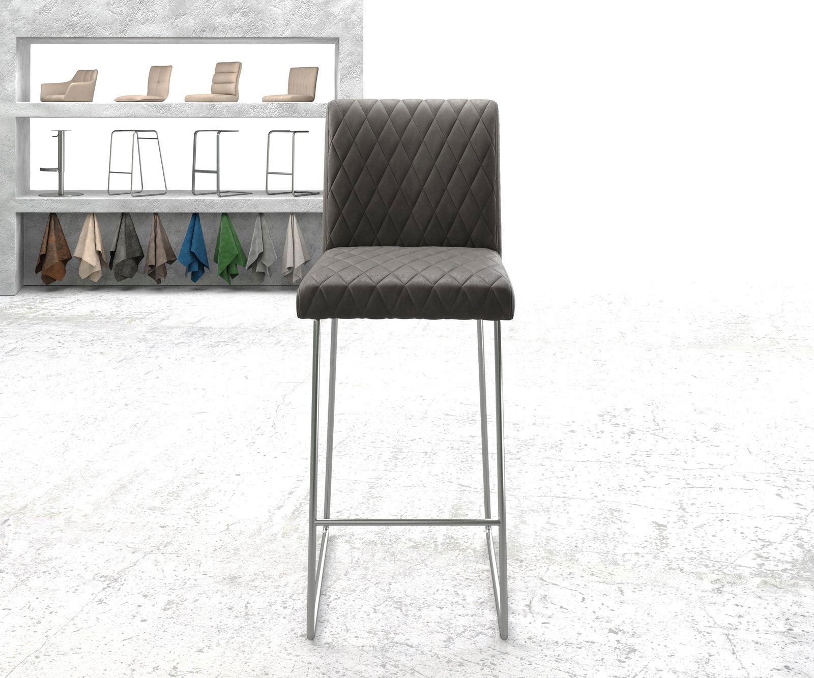 Chaise-de-bar Earnest-Flex piqué en diamant Vintage anthracite  cadre de patins acier inoxydable 1