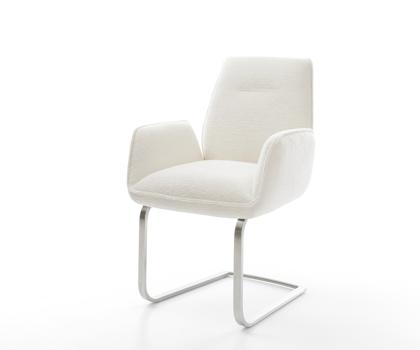 Cantilever Zoa-Flex bouclé doux beige pied cantilever plat acier inoxydable resorts ensachés