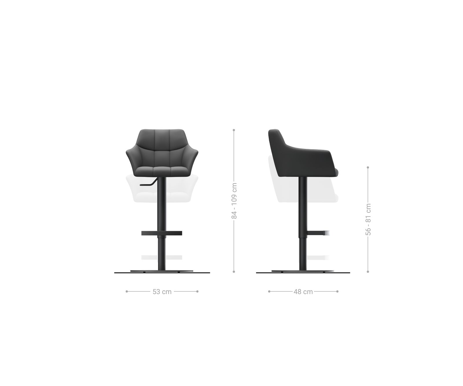 Chaise-de-bar Yulo-Flex cuir véritable noir pied pivotant réglable en hauteur métal 6