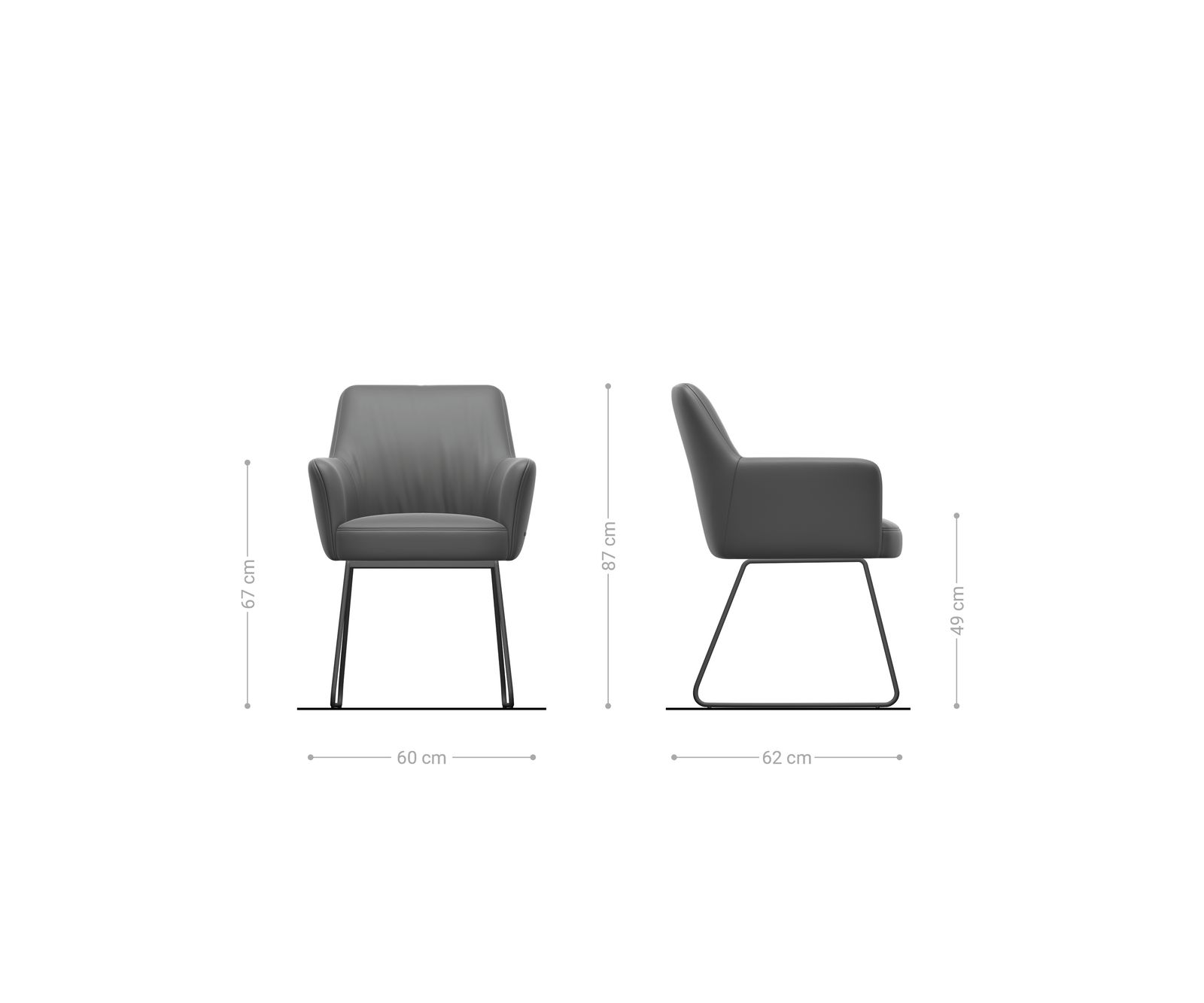Chaise-de-salle-à-manger Xana-Flex avec accoudoirs microvelours anthracite vintage pied trapèze acier inoxydable brossé ressorts ensachés 5