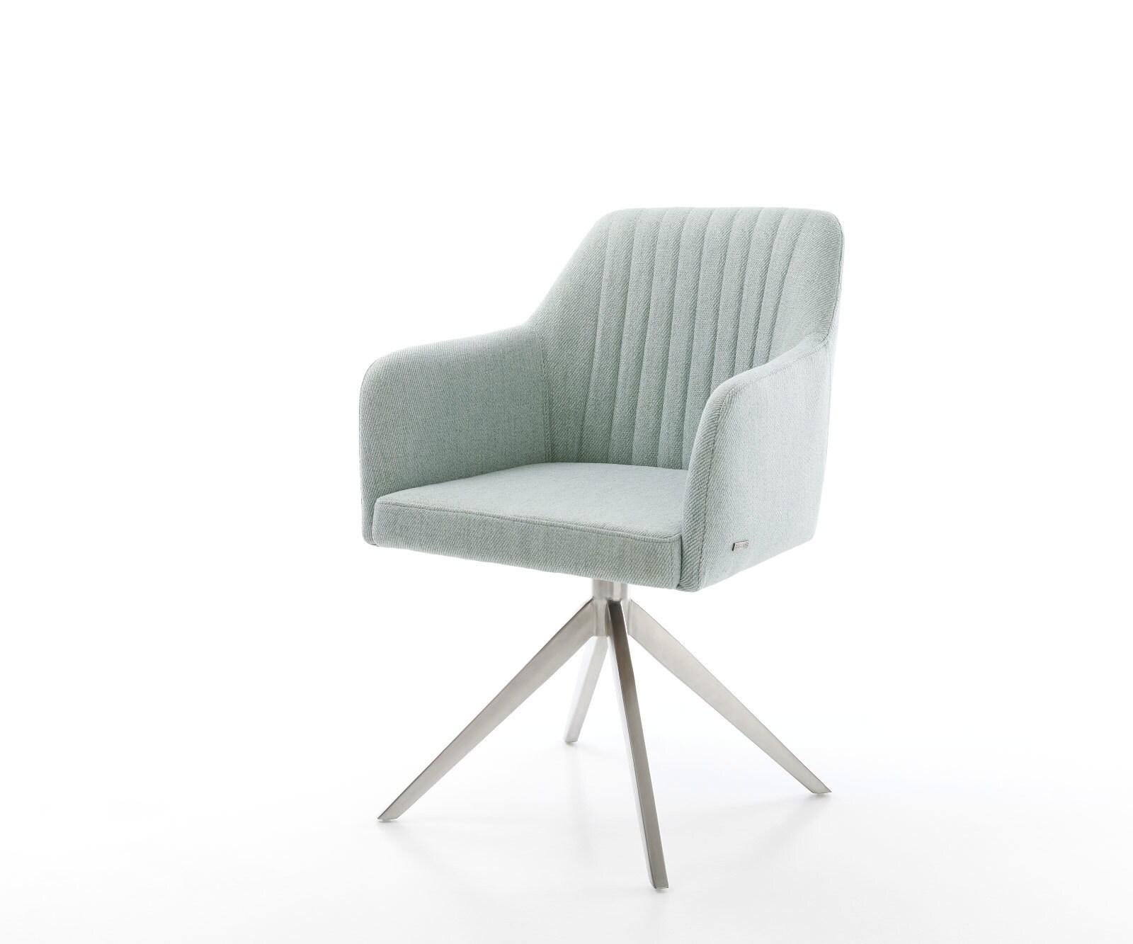 Chaise-de-salle-à-manger Greg-Flex rayures Vert menthe pied croisé large acier inoxydable brossé ressorts ensachés