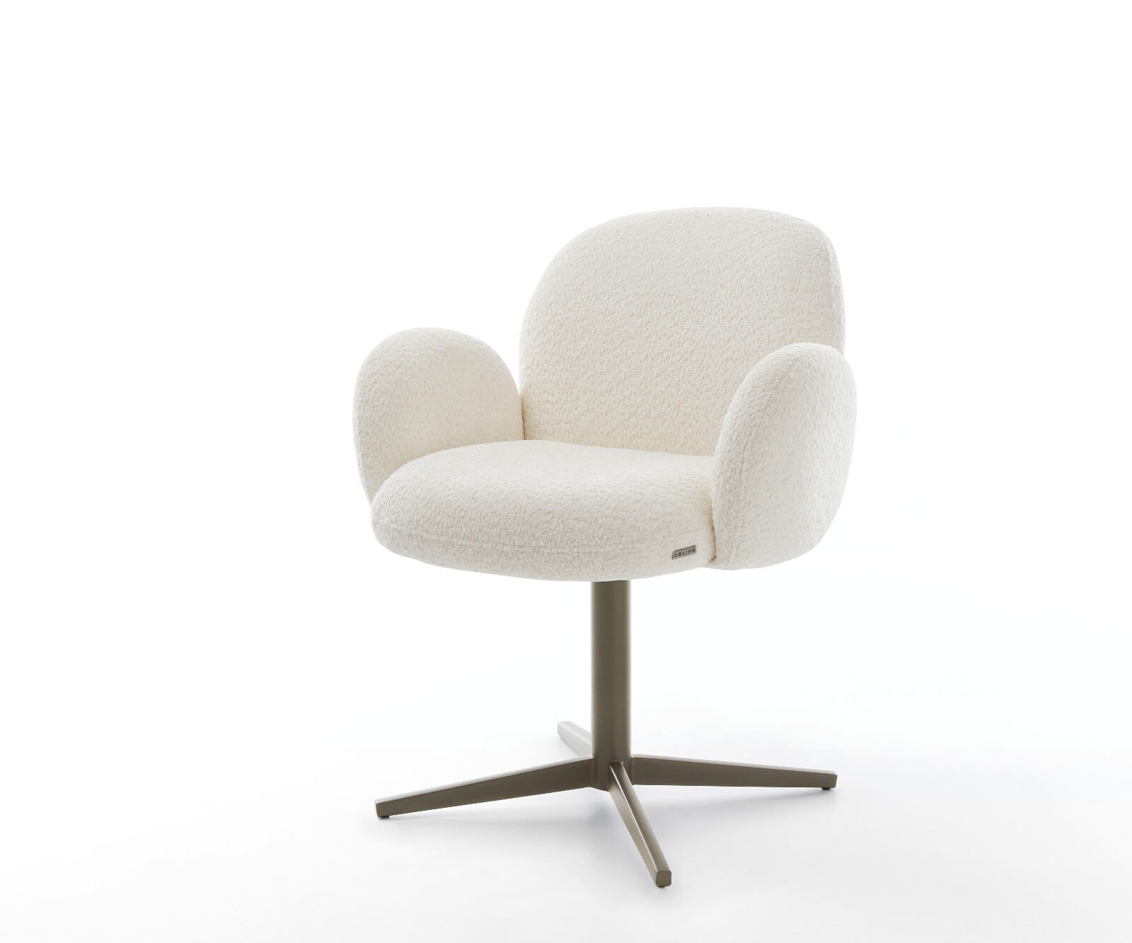 Chaise-pivotante Nube-Flex avec accoudoirs bouclé blanc pied de chaise 4 branches aspect titane pivotement sur 360° ressorts ensachés 1