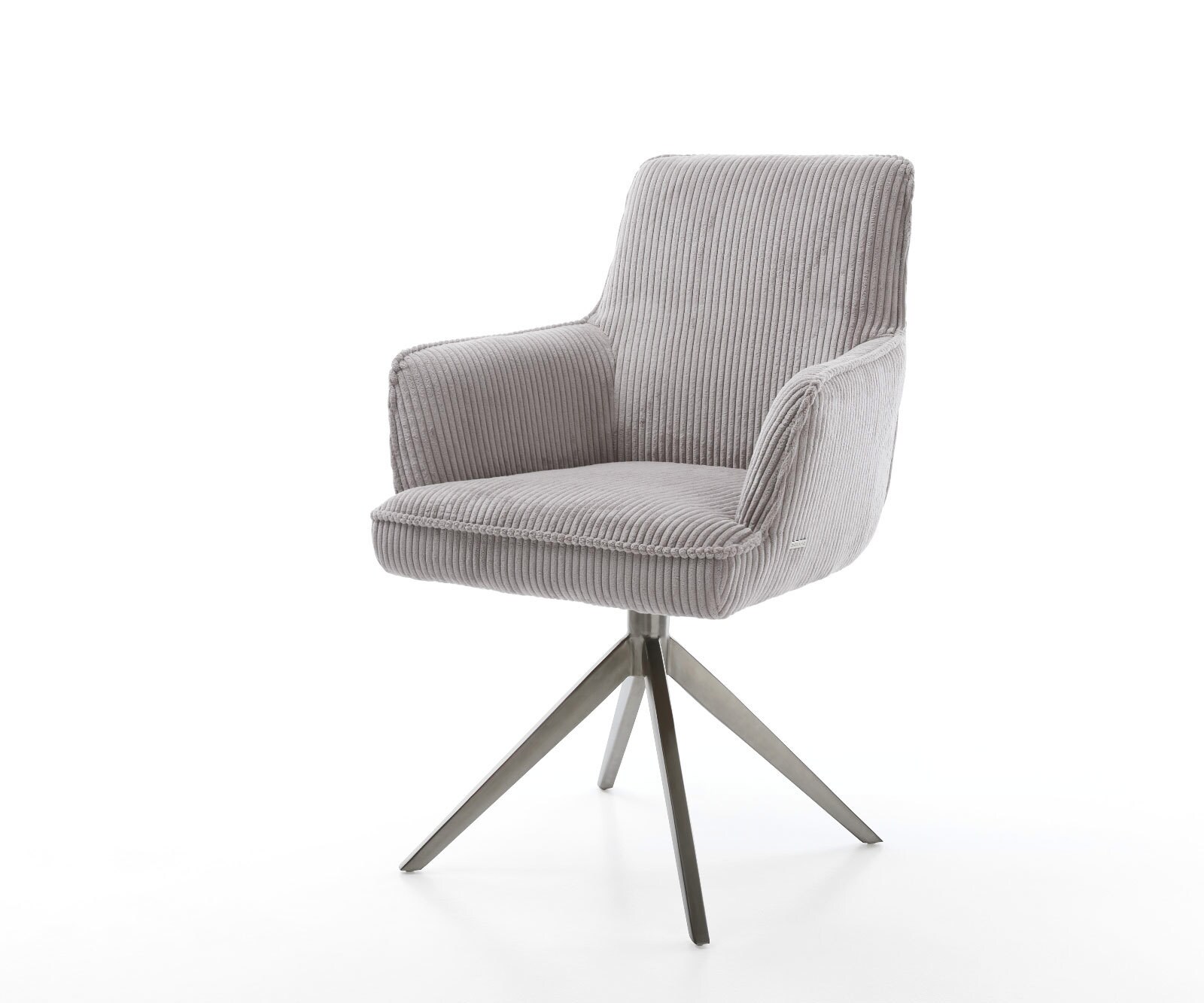 Chaise-pivotante Heira-Flex mit Armlehnen côtelé gris argenté pied croisé large grafiete pivotement sur 360° fonction bascule ressorts ensachés