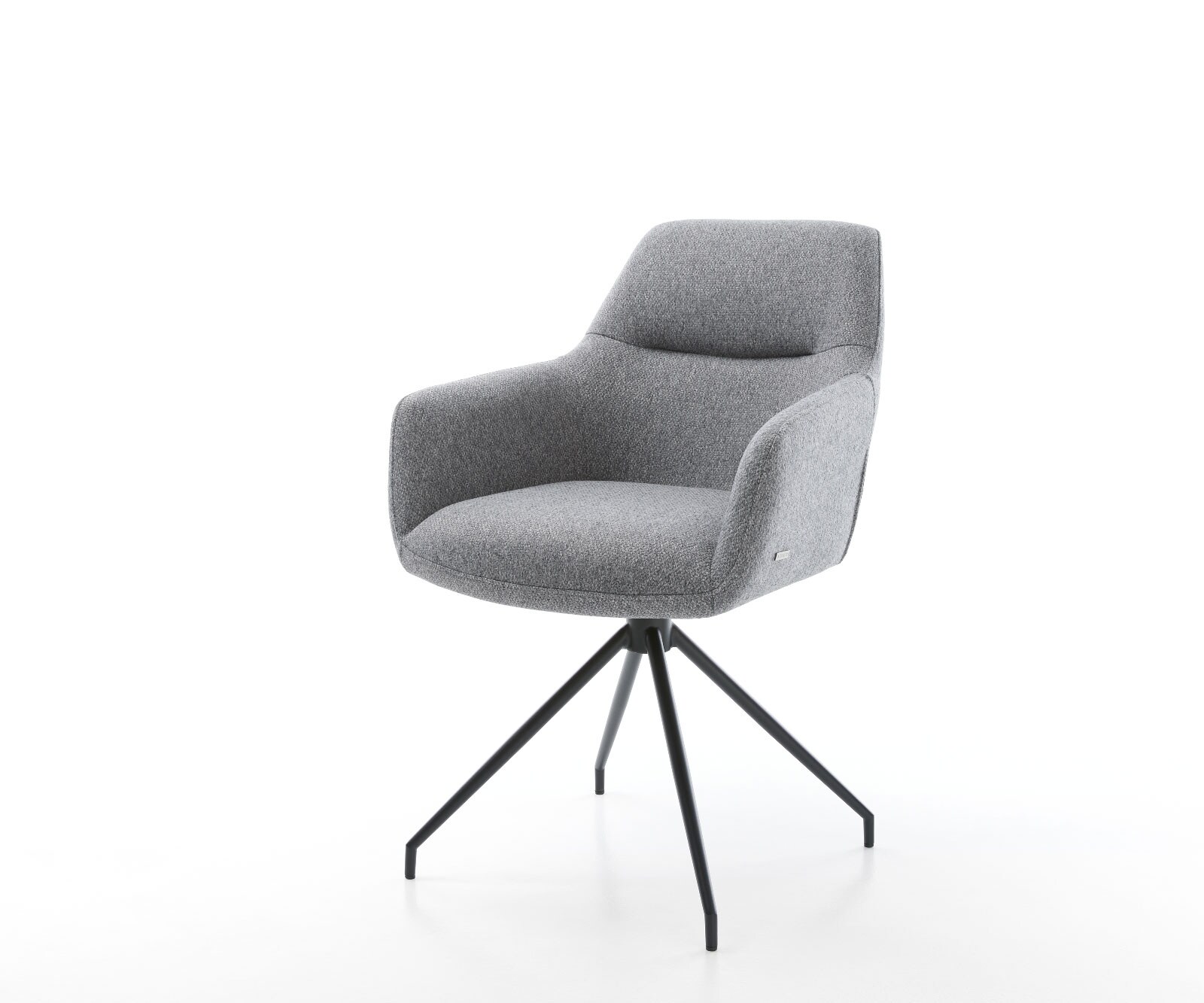 Chaise-de-salle-à-manger Pejo-Flex tissu texturé gris clair pied croisé conique noir ressorts ensachés