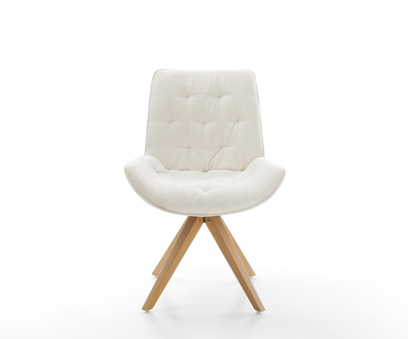 Chaise-pivotante Taimi-Flex bouclé doux beige pied en bois angulaire naturel pivotement sur 180° 1