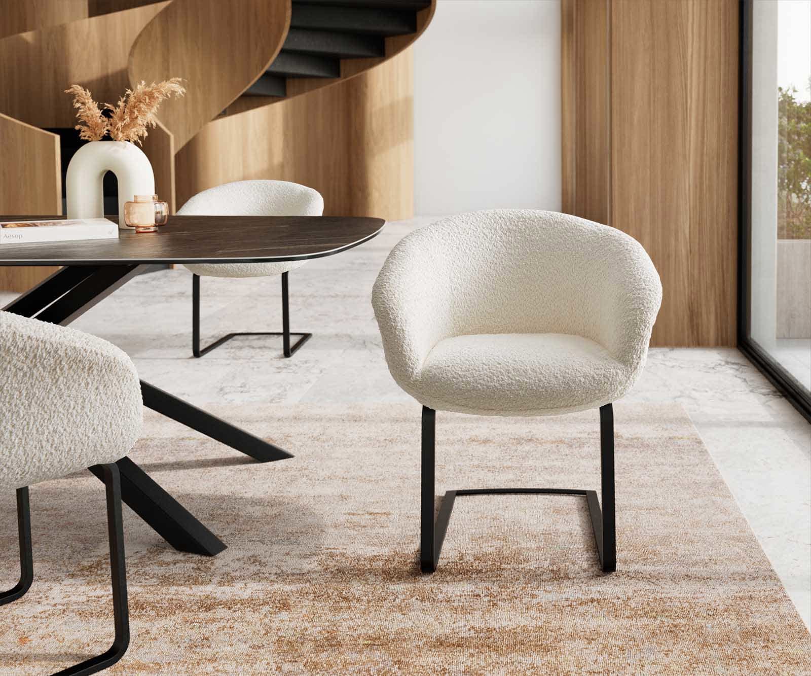 Cantilever Vinka-Flex avec accoudoirs bouclé blanc pied cantilever plat noir ressorts ensachés 1 Cantilever Vinka-Flex avec accoudoirs bouclé blanc pied cantilever plat noir ressorts ensachés 1