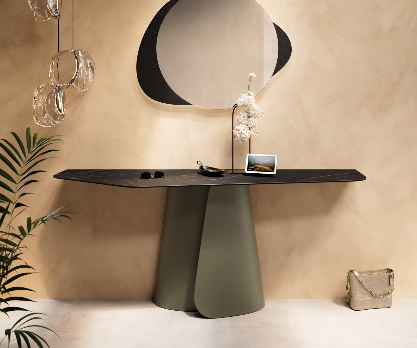 Console Edge Polygonal 180x50 cm Céramique Laminam® Noir Desir Braun Livos Métal Effektfinish Titan