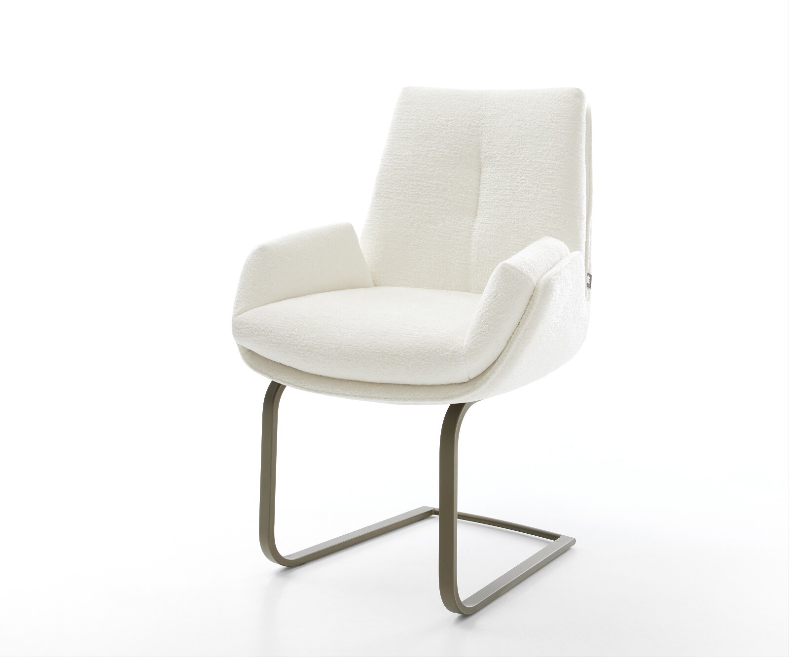 Cantilever Clea-Flex bouclé doux beige pied cantilever plat aspect titane 1