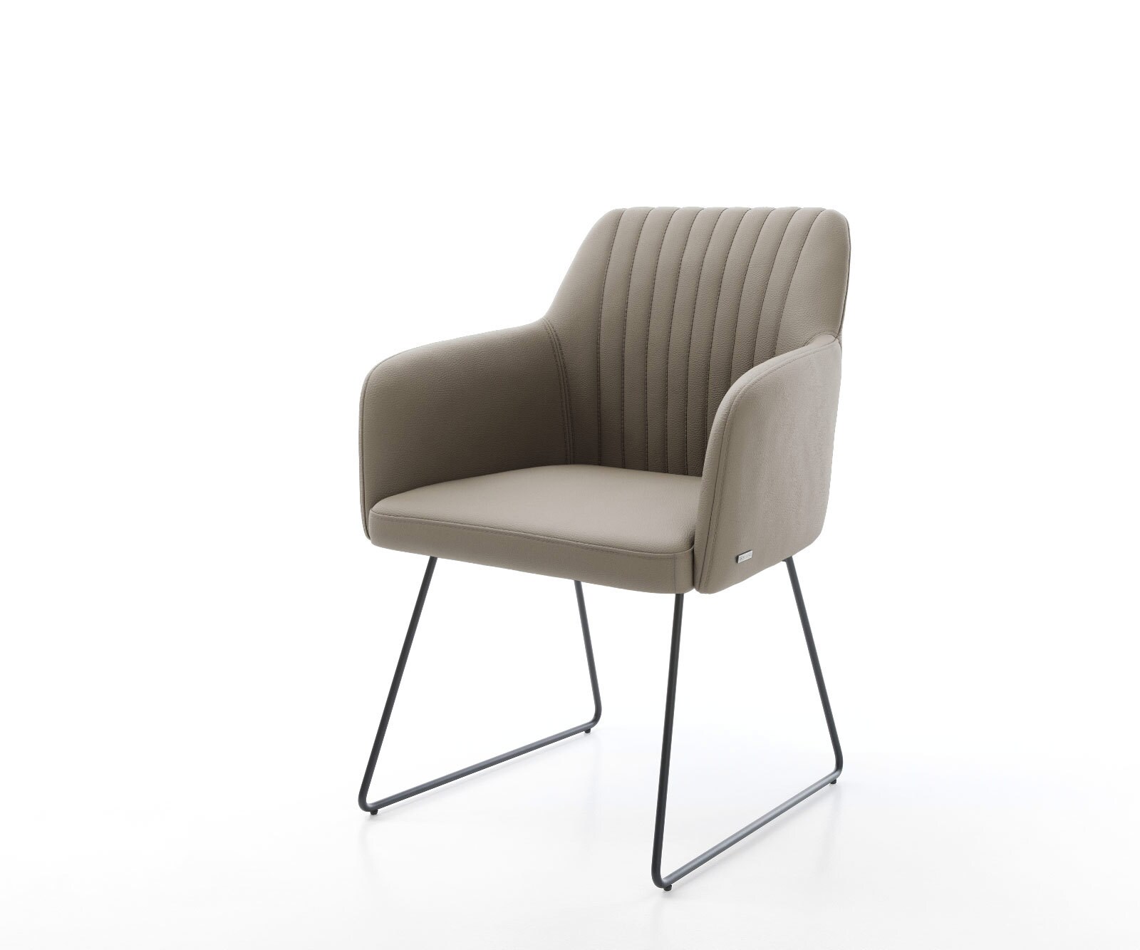 Chaise-de-salle-à-manger Greg-Flex cuir de vache couleur boue pied trapèze noir ressorts ensachés