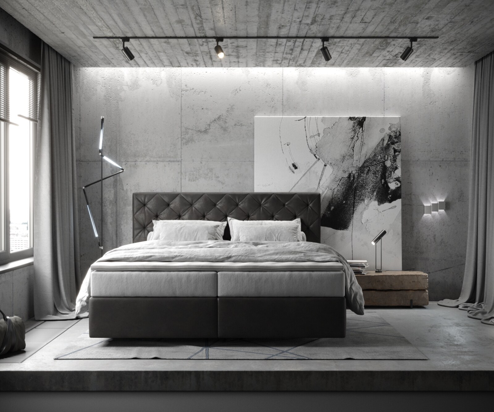 Lit-à-sommier-tapissie Dream-Great 180x200 cm microfibre anthracite vintage avec matelas TFK et Surmatelas viscoélastique 1