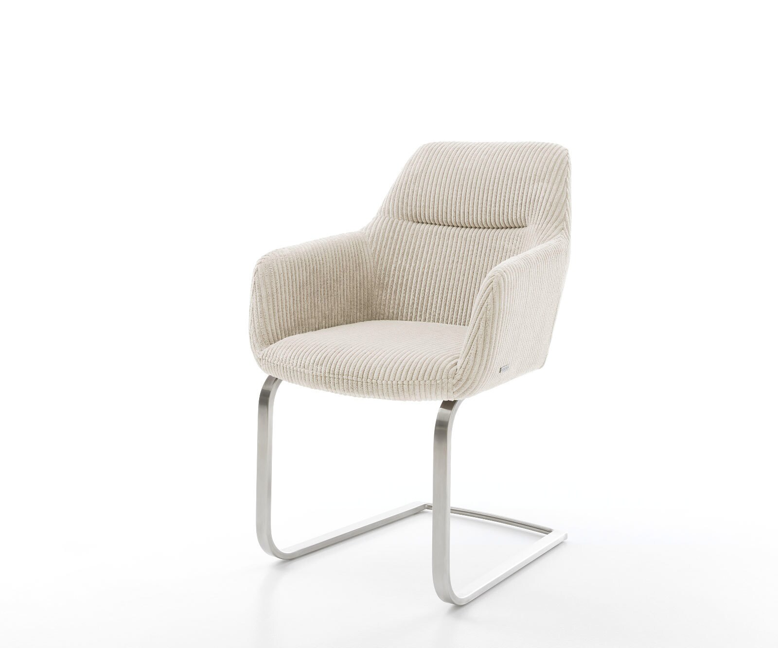 Cantilever Pejo-Flex côtelé beige vintage pied cantilever plat acier inoxydable brossé ressorts ensachés