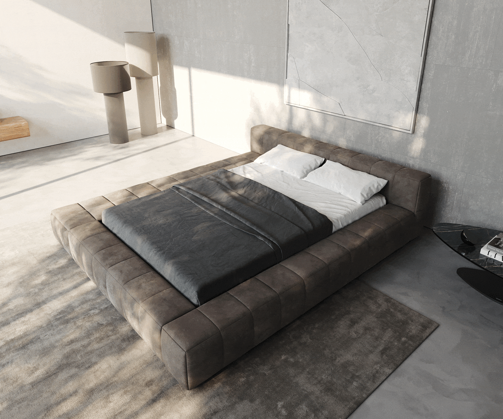 Sommier-rembourré Espazio 140x200 cm microfibre taupe vintage avec espace de rangement 1 Sommier-rembourré Espazio 140x200 cm microfibre taupe vintage avec espace de rangement 1