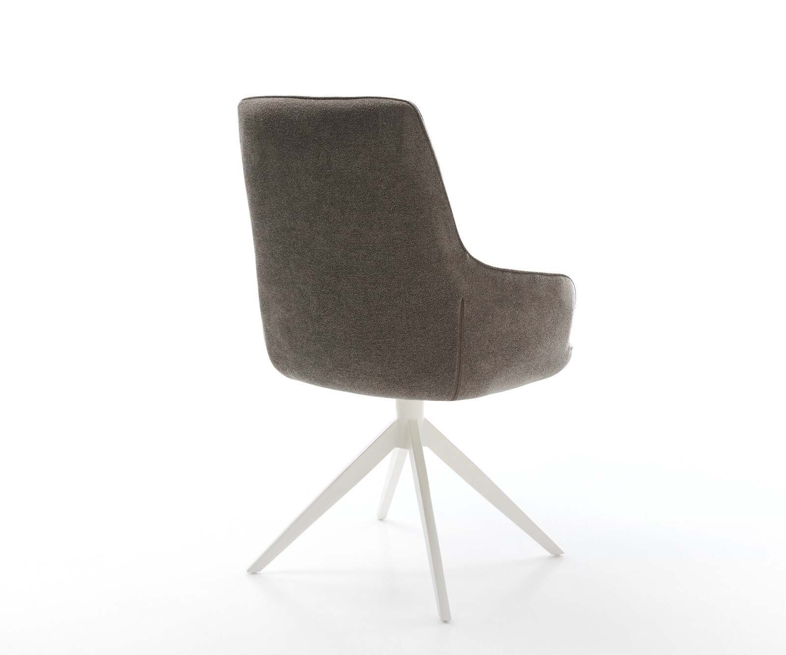 Chaise-pivotante Zelia-Flex avec accoudoirs tissu structuré doux taupe pied croisé large blanc pivotement sur 360° fonction bascule ressorts ensachés 5