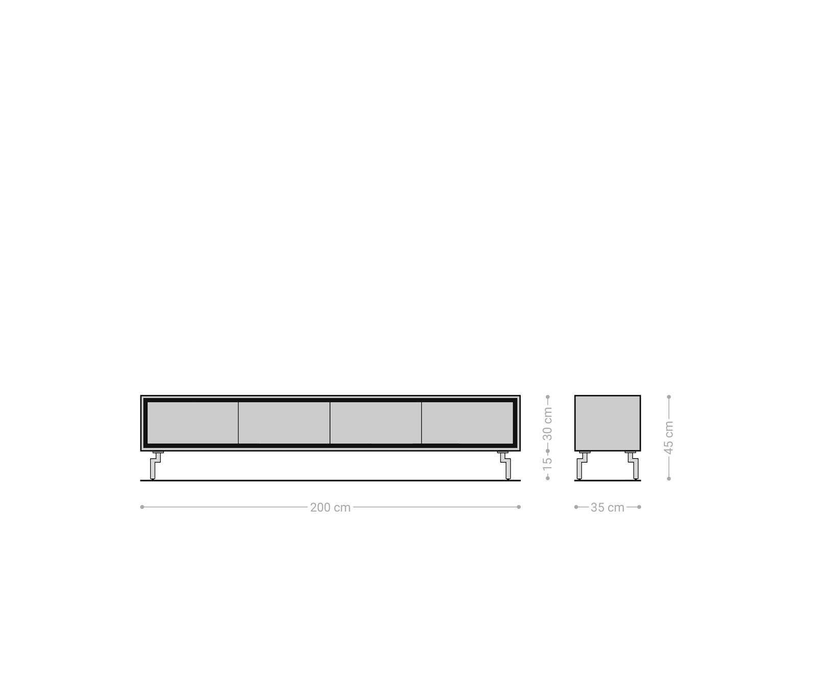 Meuble-TV Stonegrace 200 cm chêne naturel 4 portes pied ovale inoxydable brossé 6