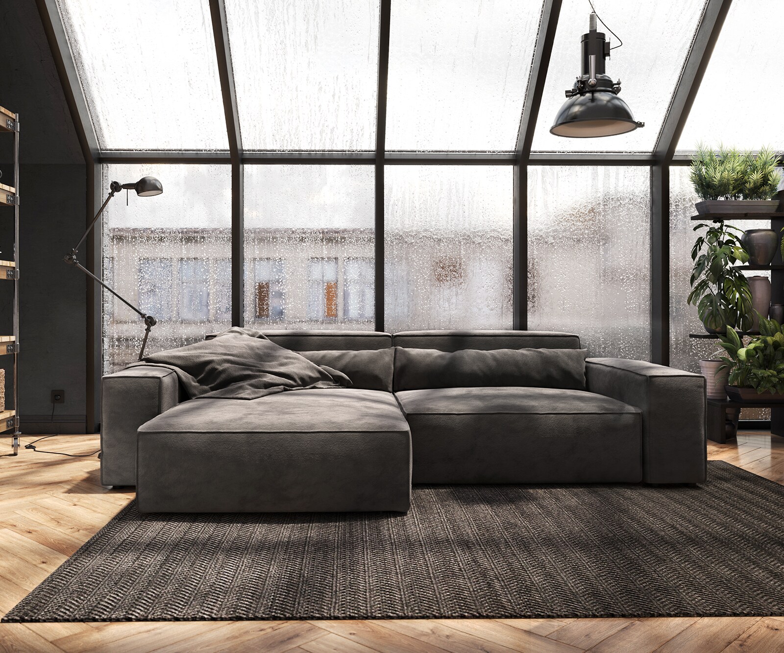 Canapé-d'angle Sirpio XL 270x170 cm microfibre marron kaki Recamière variable 1
