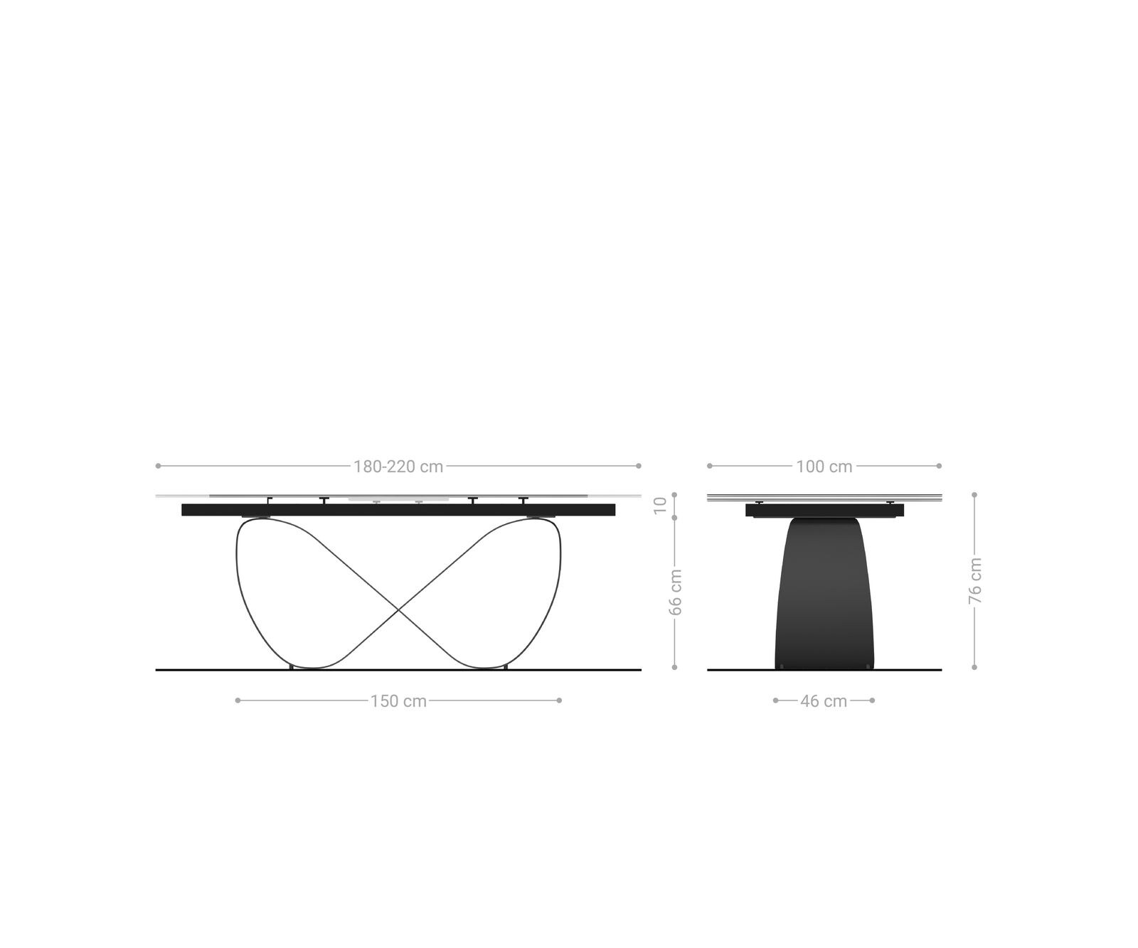 Table à manger Edge Boot 180-220x100 cm Céramique Laminam® Sabbia Eichefarbig Infinity Métal Noir extensible 6