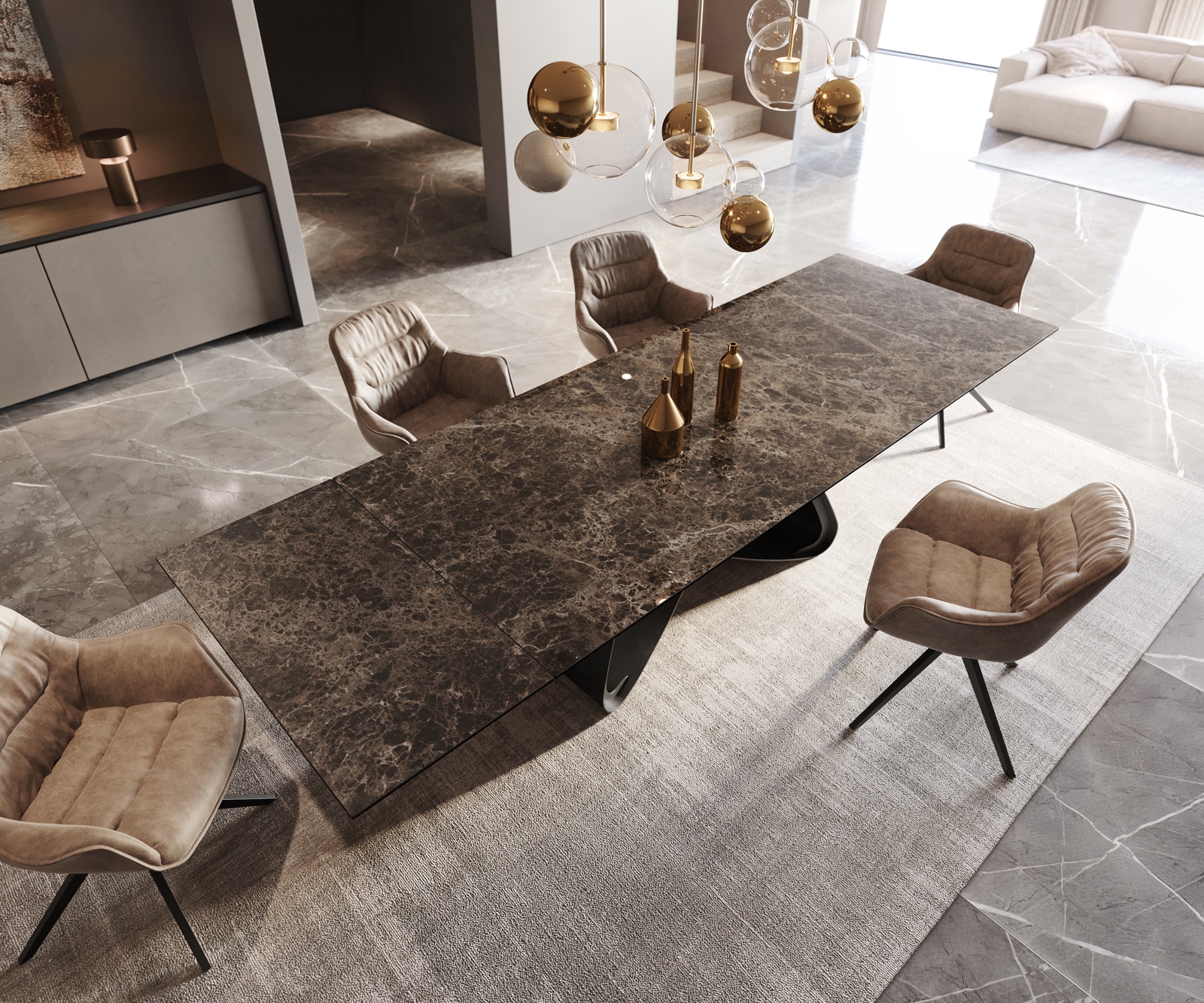 Table à manger Edge 200-300x100 céramique Laminam® Emperador Extra Lucidato marron foncé cadre en W noir extensible 3 Table à manger Edge 200-300x100 céramique Laminam® Emperador Extra Lucidato marron foncé cadre en W noir extensible 3