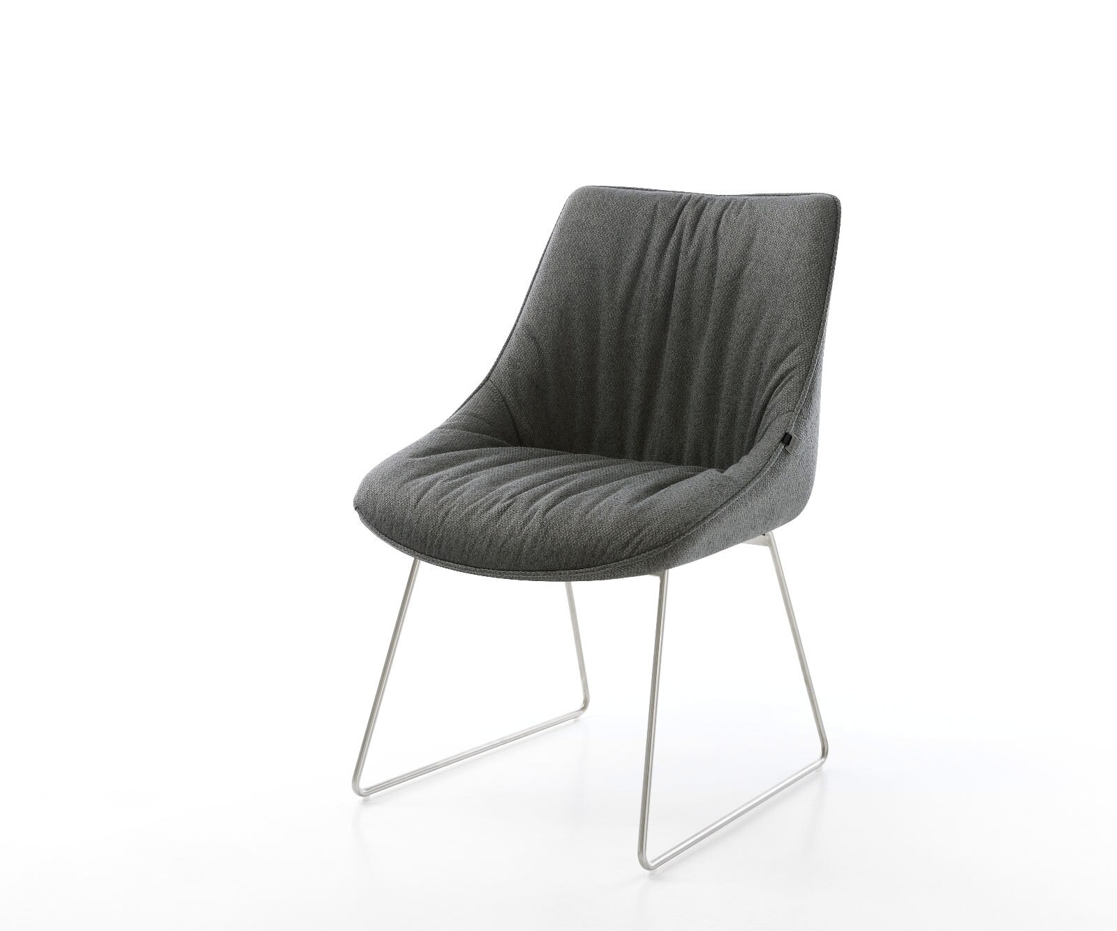 Chaise-de-salle-à-manger Elda-Flex tissu texturé anthracite pied trapèze acier inoxydable brossé