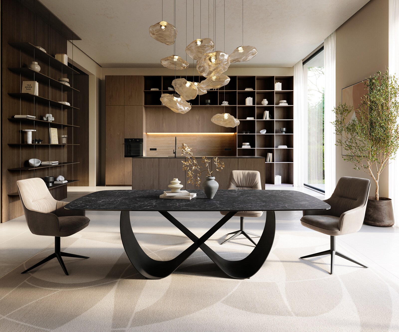 Table à manger Edge Boot 240x120 cm Céramique Laminam® Nero Greco Anthracite Infinity Métal Noir 1