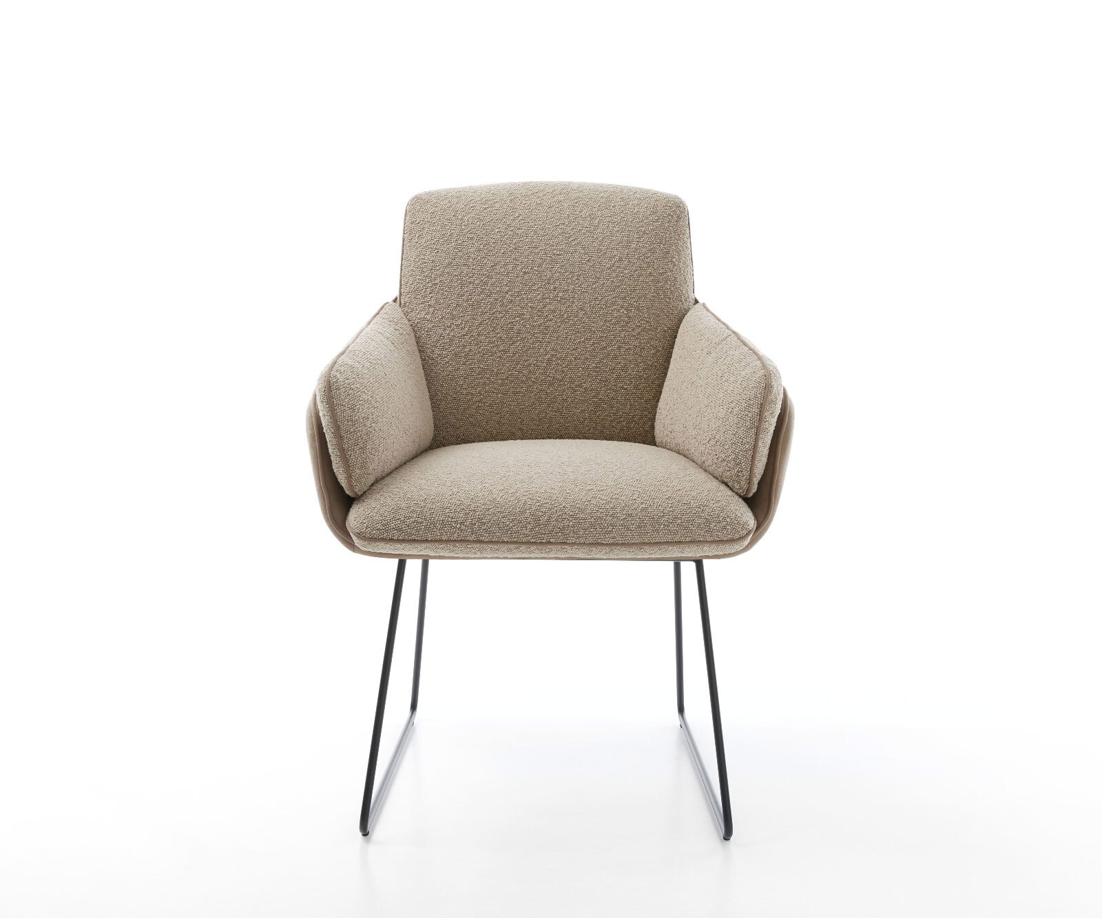 Chaise-de-salle-à-manger Luan-Flex avec accoudoirs tissu mixte couleur boue pied trapèze noir 1 Chaise-de-salle-à-manger Luan-Flex avec accoudoirs tissu mixte couleur boue pied trapèze noir 1