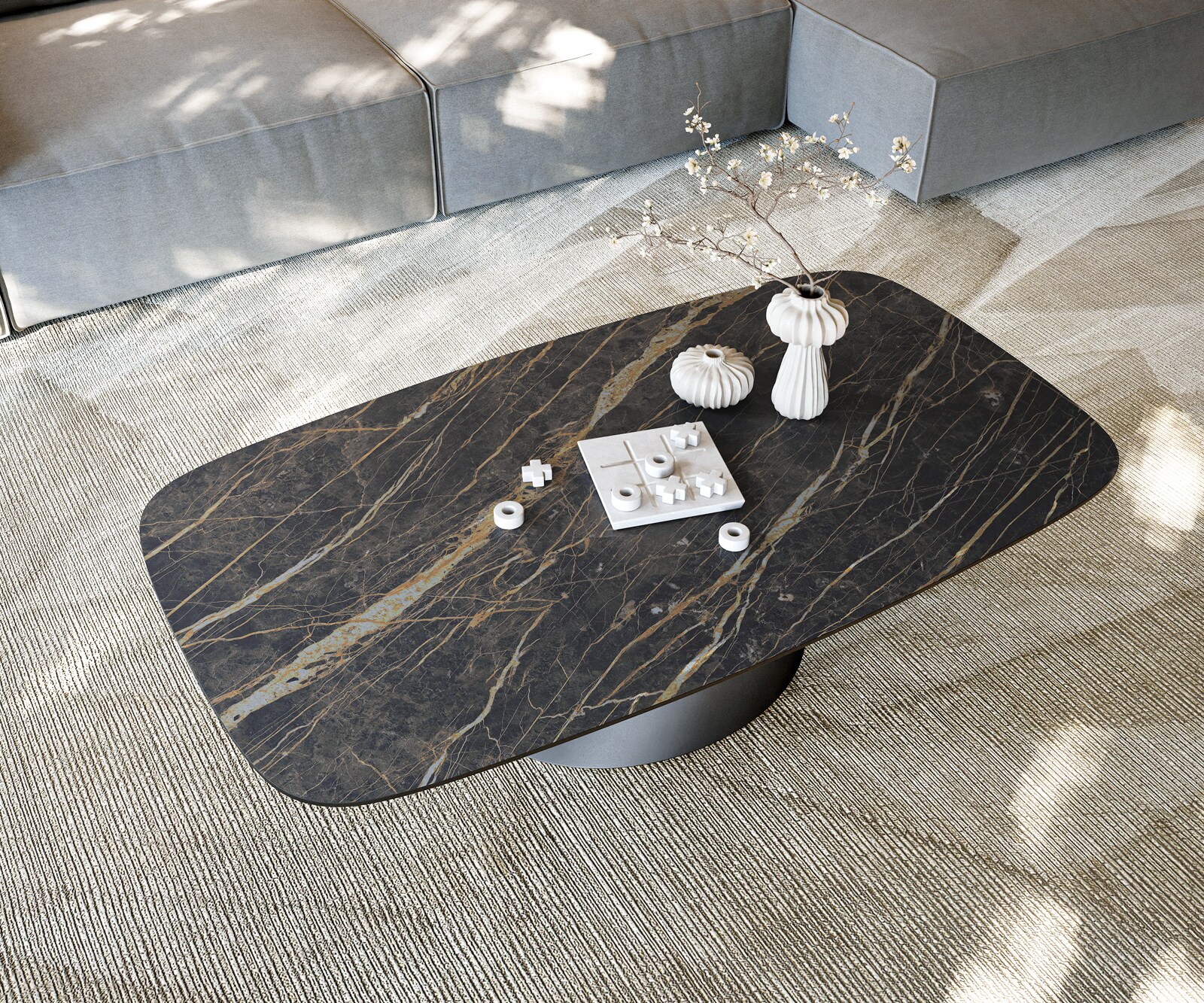 Table basse Edge Boot 140x80 cm céramique Laminam® Noir Desir brun Conis métal noir 5