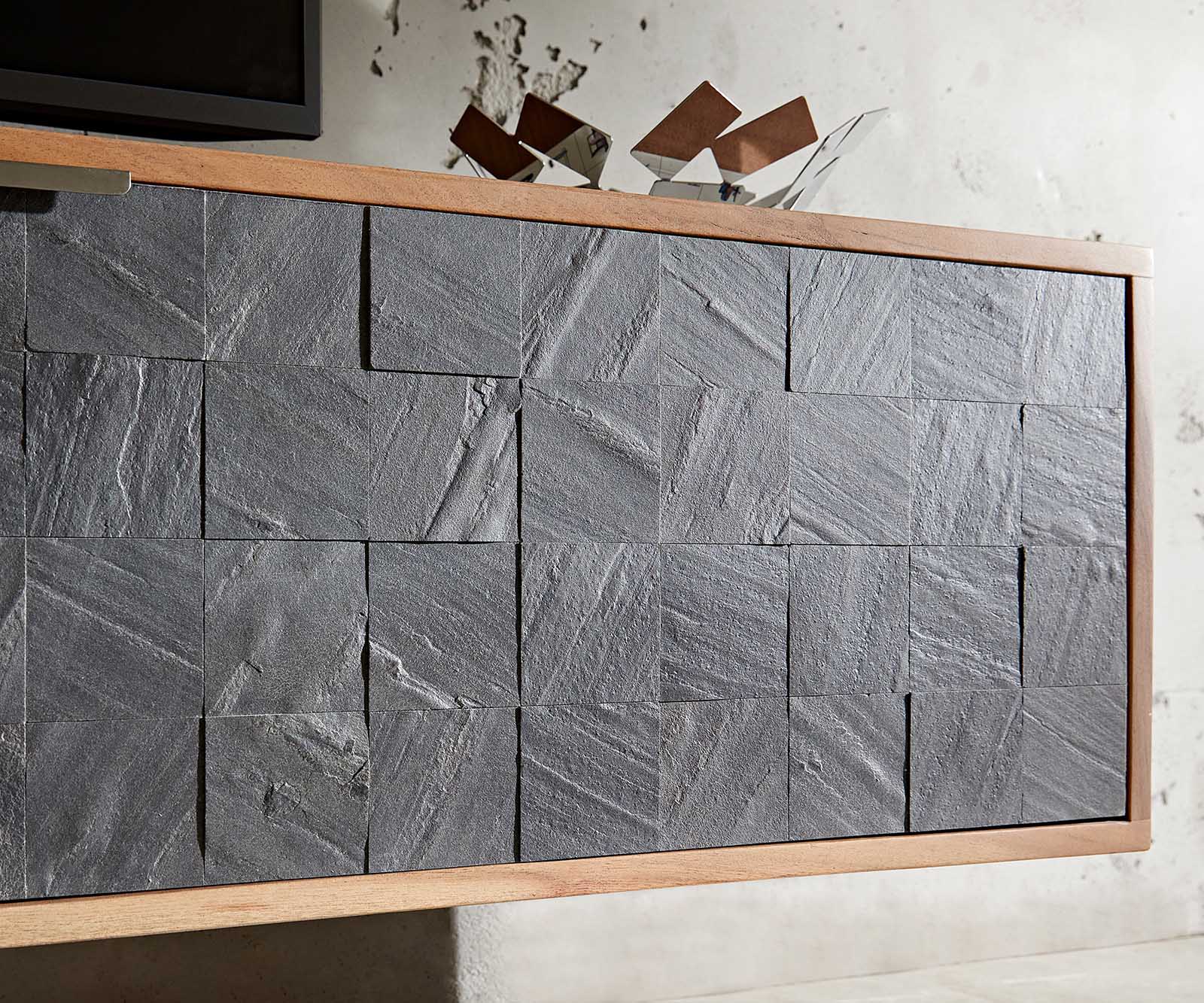 Meuble-TV Teele 200 cm acacia naturel ardoise 2 portes flottantes 5