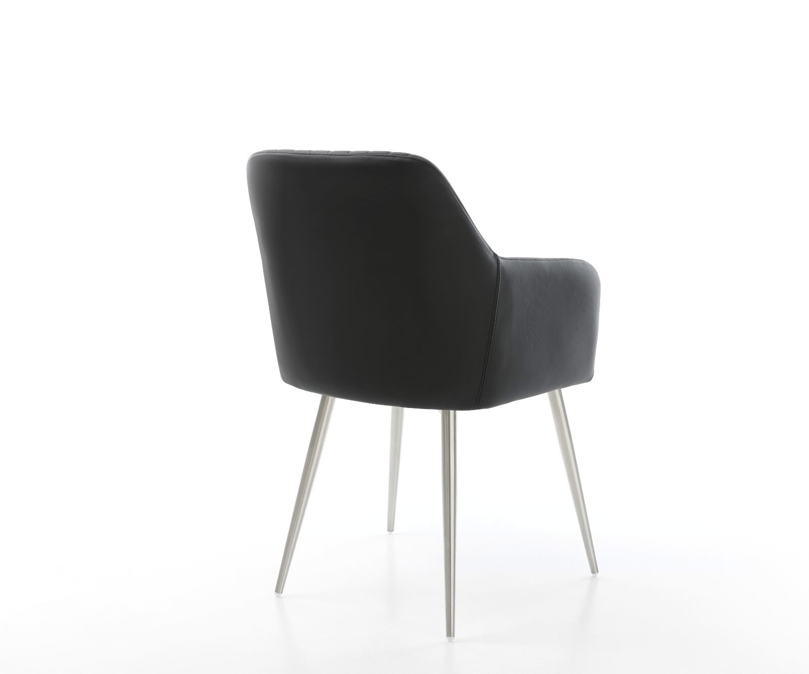 Chaise-de-salle-à-manger Greg-Flex cuir de vache noir 4 pieds coniques acier inoxydable brossé ressorts ensachés 5