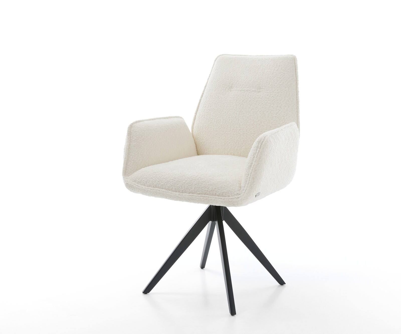 Chaise-de-salle-à-manger Zoa-Flex bouclé blanc pied croisé angulaire noir ressorts ensachés