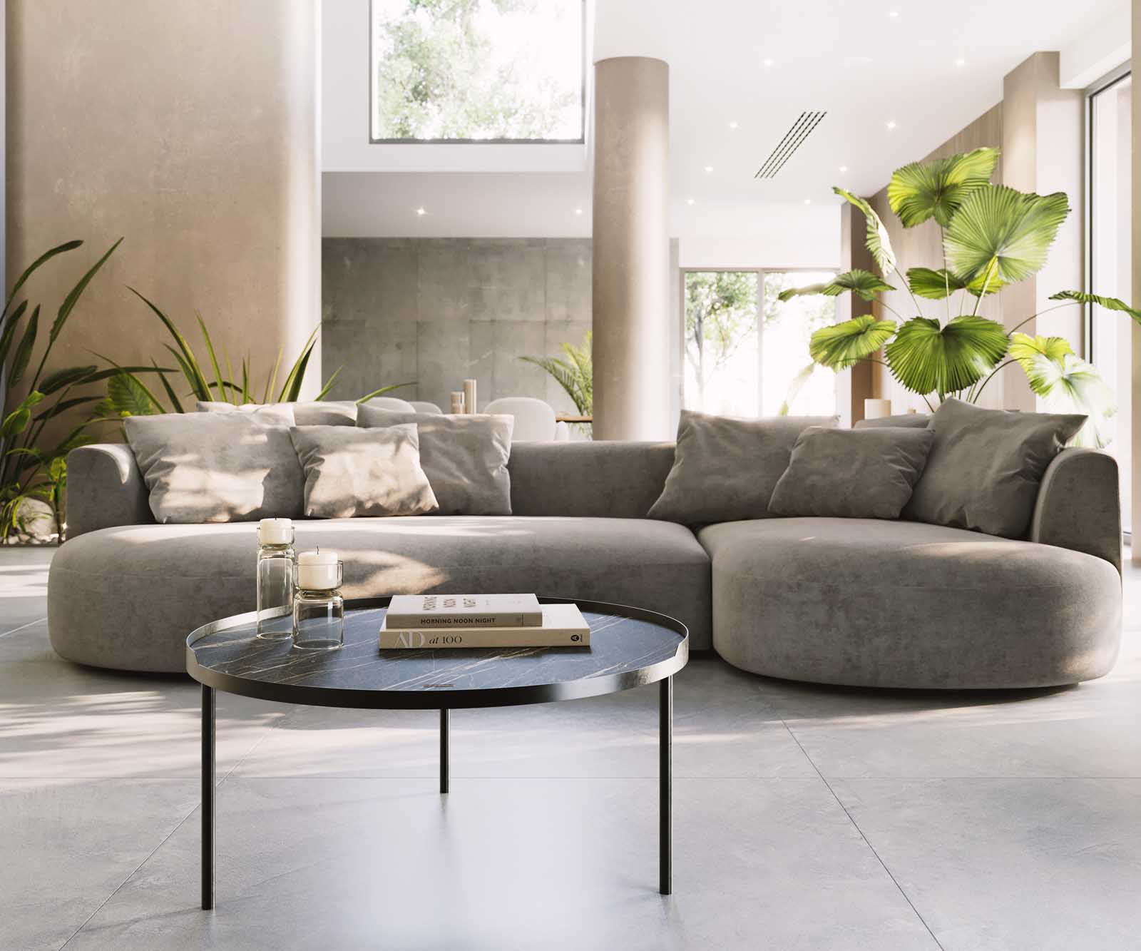 Table-basse Torell 80x80 cm Céramique Laminam®Noir Désir Marron Cadre métallique finition effet titane 2