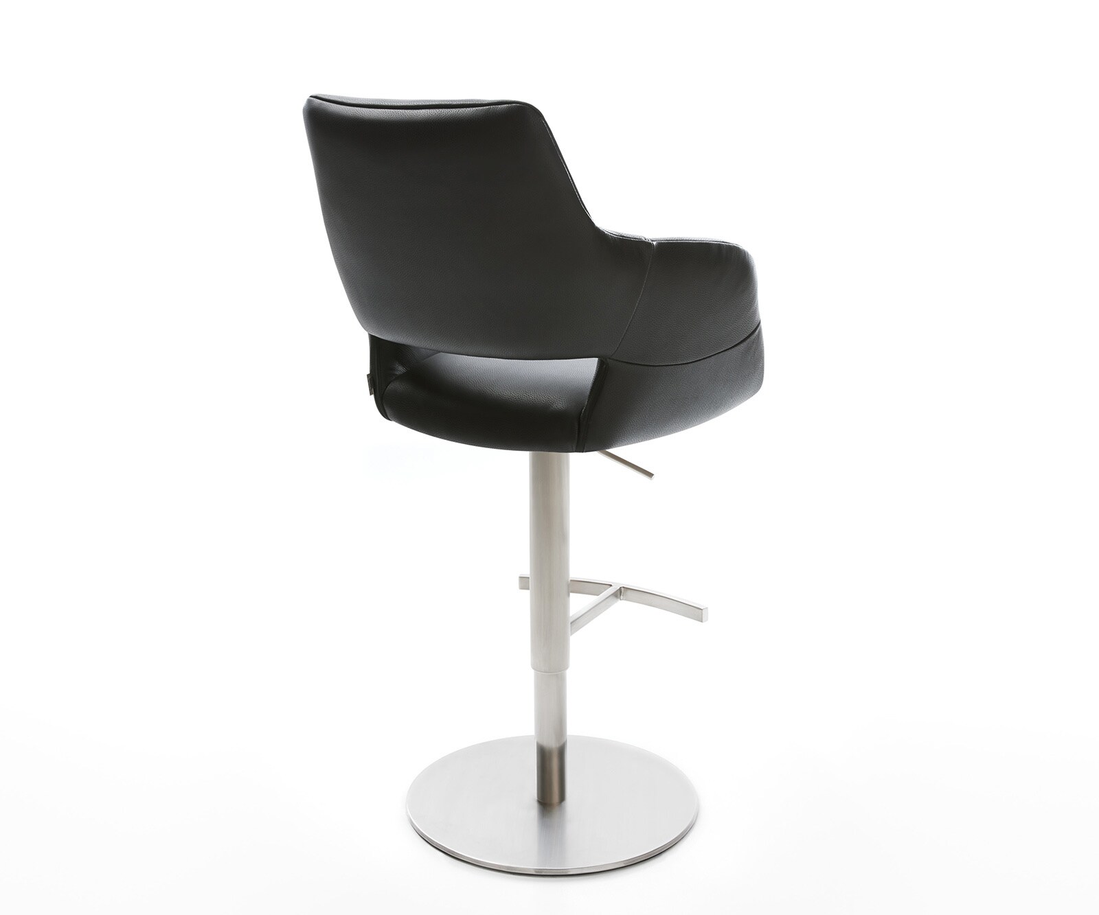 Chaise-de-bar Yago-Flex cuir véritable noir pied pivotant réglable en hauteur acier inoxydable pivotant ressorts ensachés 4