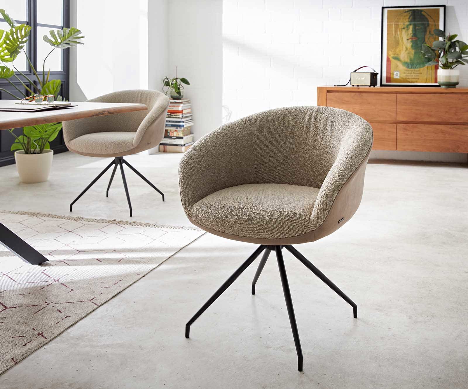 Chaise-pivotante Vinka-Flex avec accoudoirs tissu mixte couleur boue pied croisé conique noir pivotement sur 180° ressorts ensachés Chaise-pivotante Vinka-Flex avec accoudoirs tissu mixte couleur boue pied croisé conique noir pivotement sur 180° ressorts ensachés