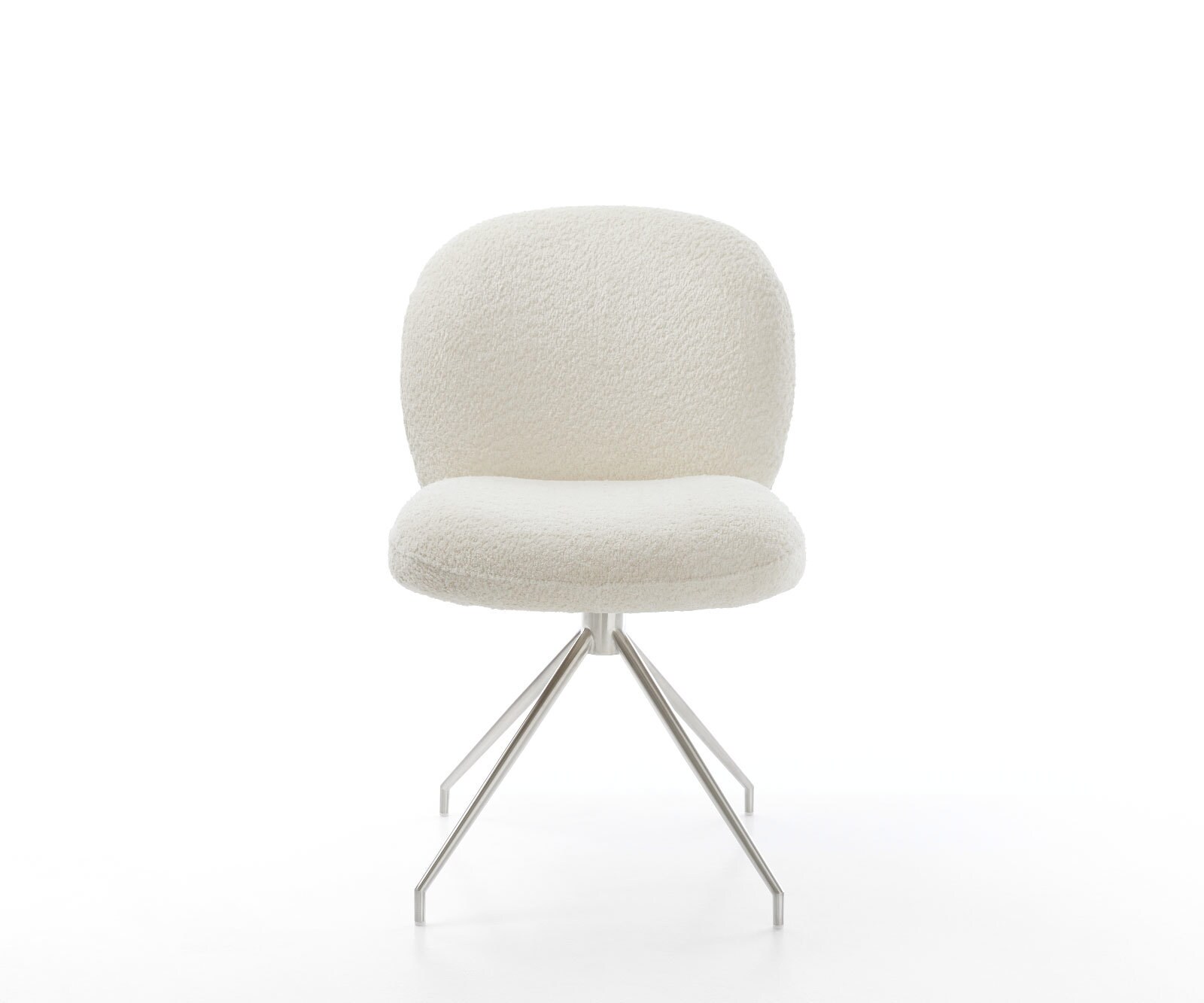Chaise-pivotante Nube-Flex bouclé blanc pied croisé conique acier inoxydable brossé pivotement sur 180° ressorts ensachés 1 Chaise-pivotante Nube-Flex bouclé blanc pied croisé conique acier inoxydable brossé pivotement sur 180° ressorts ensachés 1