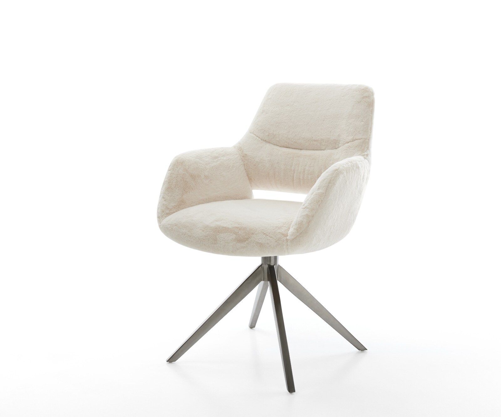 Chaise-pivotante Yago-Flex avec accoudoirs peluche crème-blanc pied croisé large grafiete pivotement sur 360° fonction bascule resorts ensachés 1