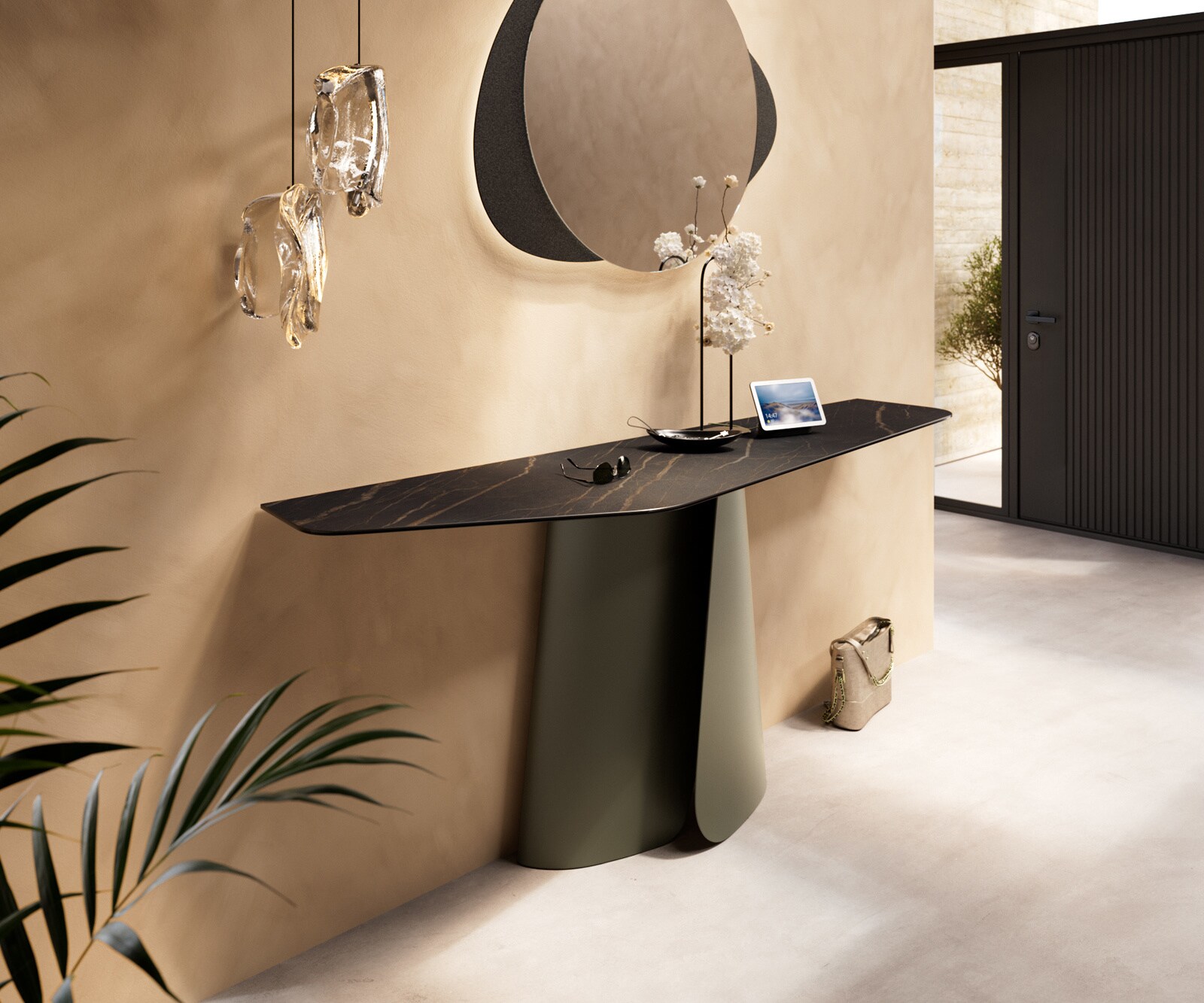 Console Edge Polygonal 180x50 cm Céramique Laminam® Noir Desir Braun Livos Métal Effektfinish Titan 3