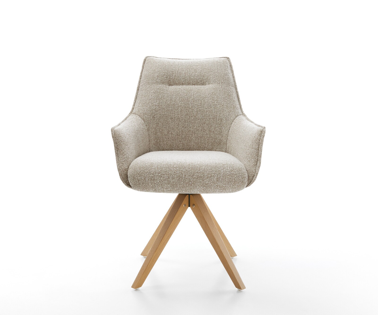 Chaise-pivotante Alja-Flex avec accoudoirs tissu tissé doux beige pied en bois angulaire naturel pivotement sur 180° resorts ensachés 1