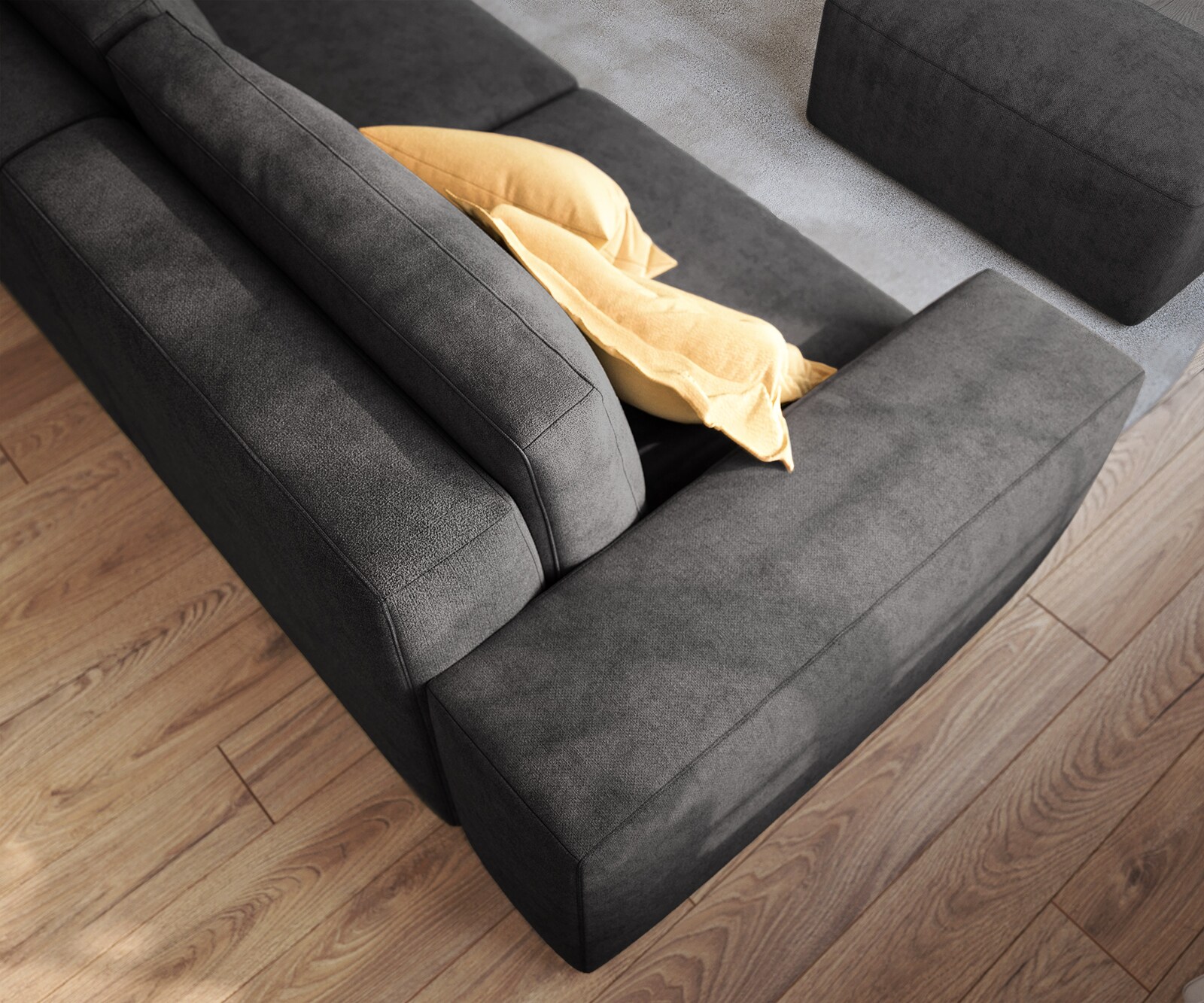 Big canapé Lanzo 230x95 cm microfibre noir avec pouf 4