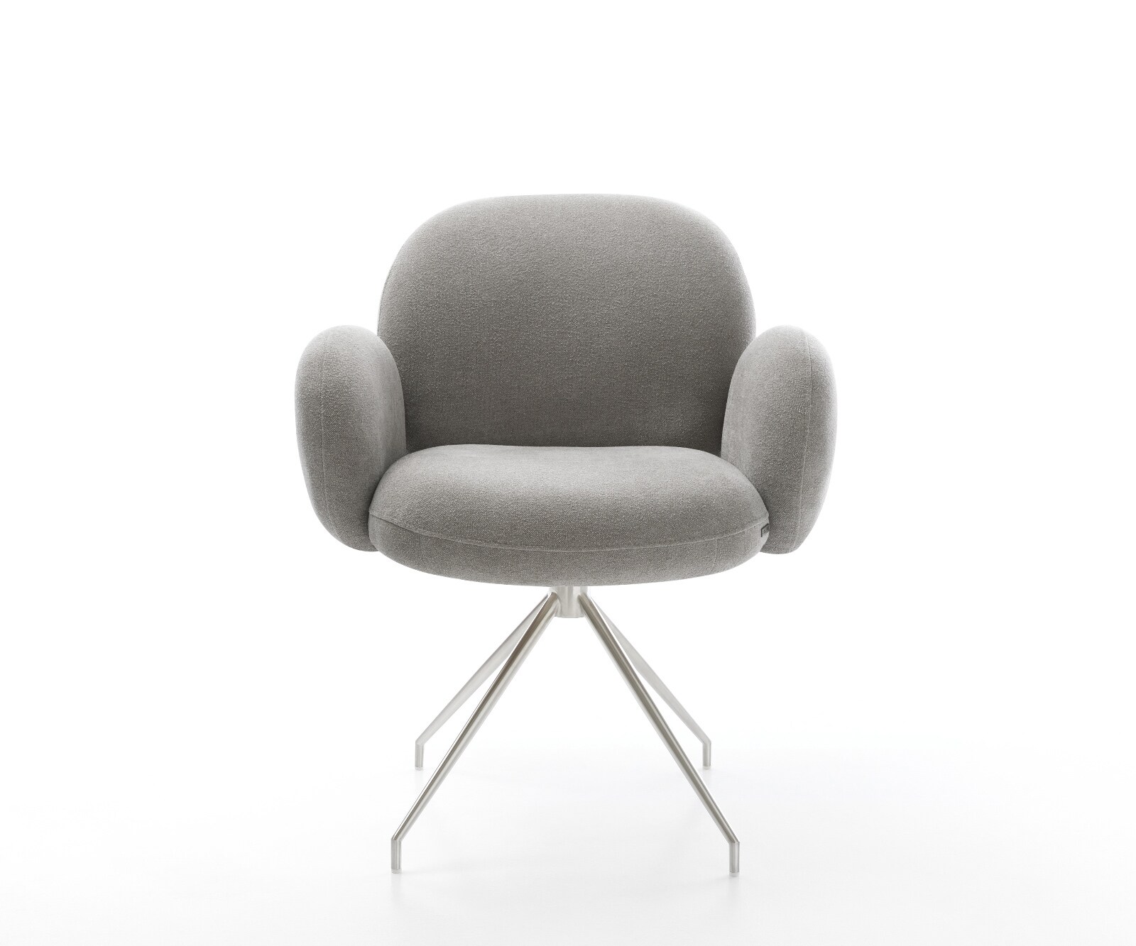Chaise-de-salle-à-manger Nube-Flex avec accoudoirs tissu structuré doux gris pied croisé conique acier inoxydable resorts ensachés 2